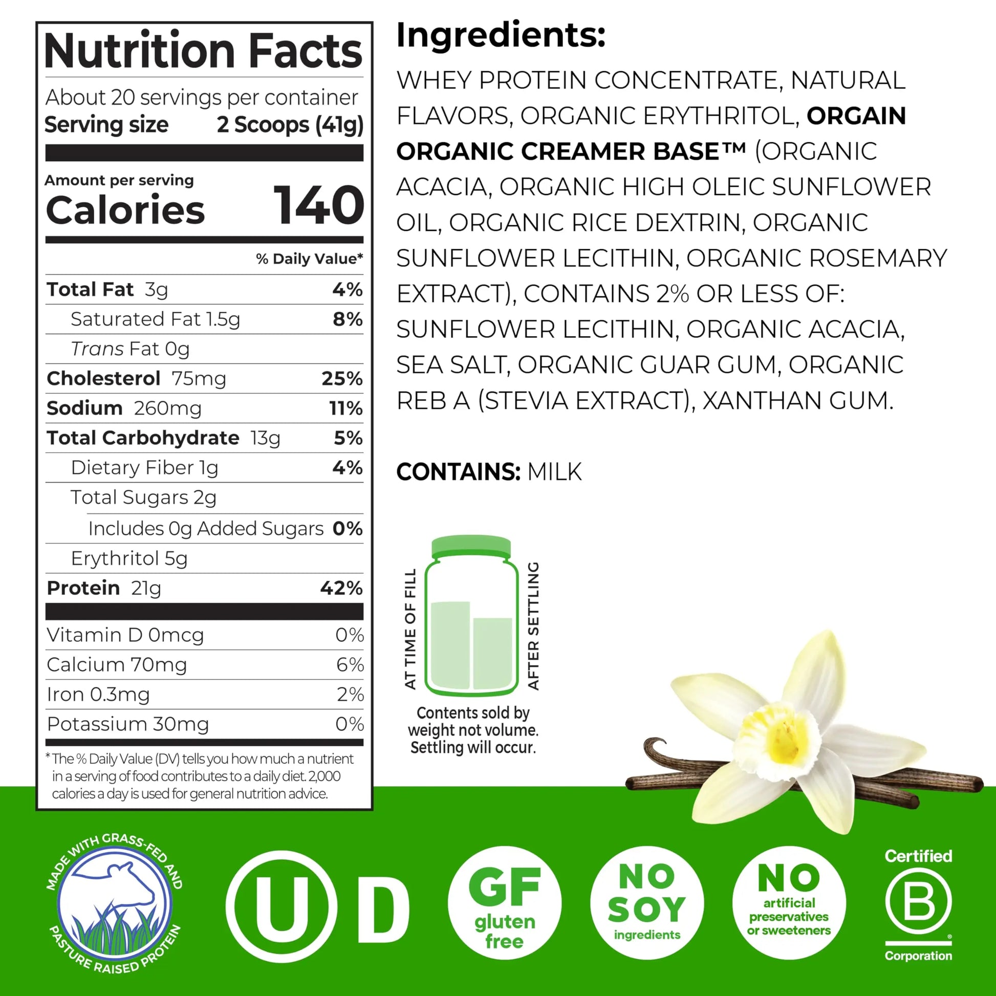 Orgain Whey Protein Powder, Vanilla Bean, 21g Grass Fed Dairy Protein, 5g BCAAs, 3g Prebiotic Fiber, 2g Sugar, No Added Hormones, Gluten Free, Kosher, for Shakes & Smoothies, 1.82 lb Orgain uk supplements