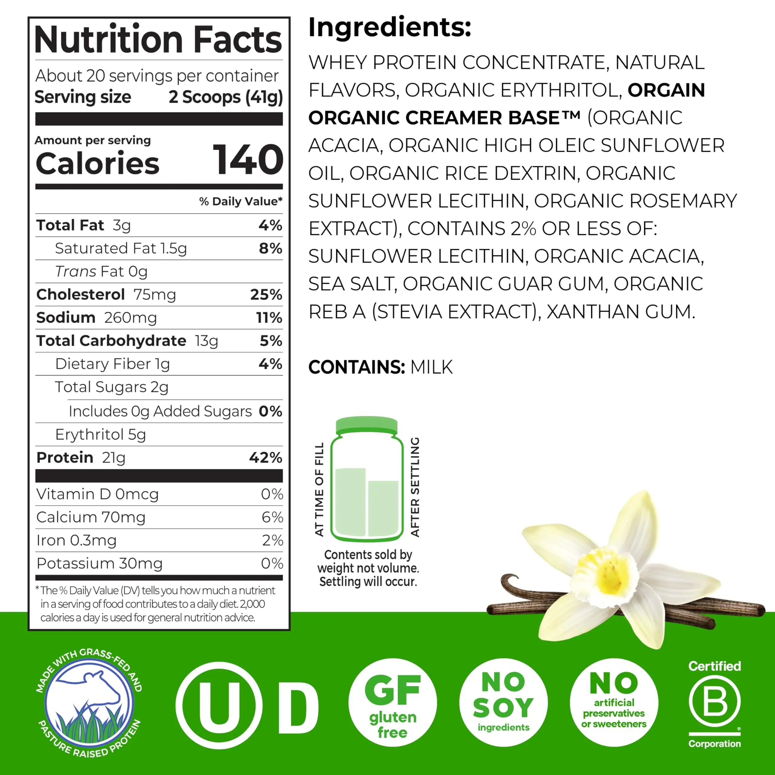 Orgain Whey Protein Powder, Vanilla Bean, 21g Grass Fed Dairy Protein, 5g BCAAs, 3g Prebiotic Fiber, 2g Sugar, No Added Hormones, Gluten Free, Kosher, for Shakes & Smoothies, 1.82 lb Orgain uk supplements