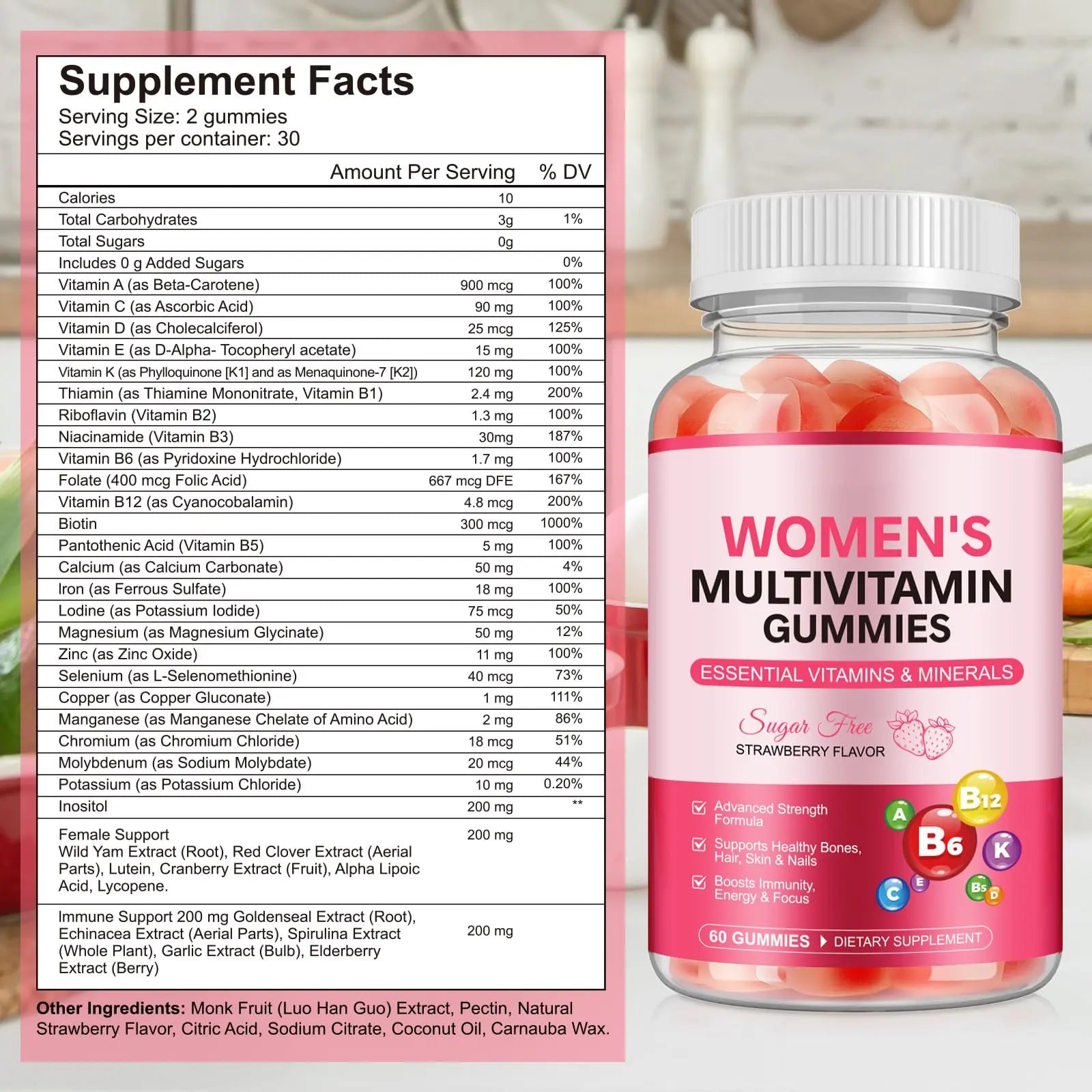 Women's Multivitamin Gummy, Vitamins A, C, D, E, K, B6, and B12 Womens Daily Multivitamin Gummy for Hair,Skin & Nails, Immune Energy Frovetani uk supplements