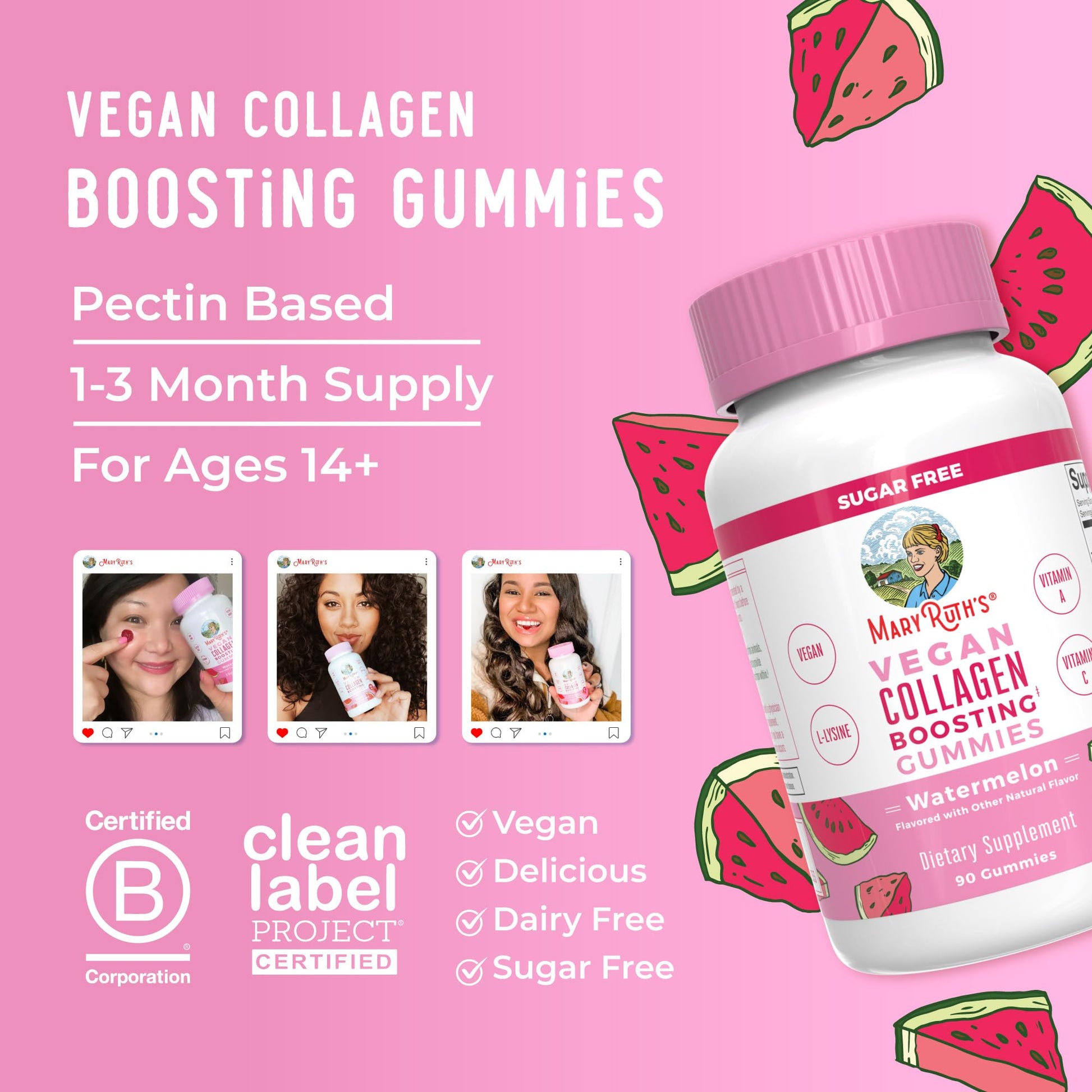 MaryRuth Organics Vegan Collagen for Women & Men, Collagen Boosting Gummies, Skin Care, Lysine, Vitamin C, Vitamin A, Amla, Supplement for Hair & Skin, Vegan, Non-GMO, Gluten Free, 90 Servings MARYRUTH'S uk supplements