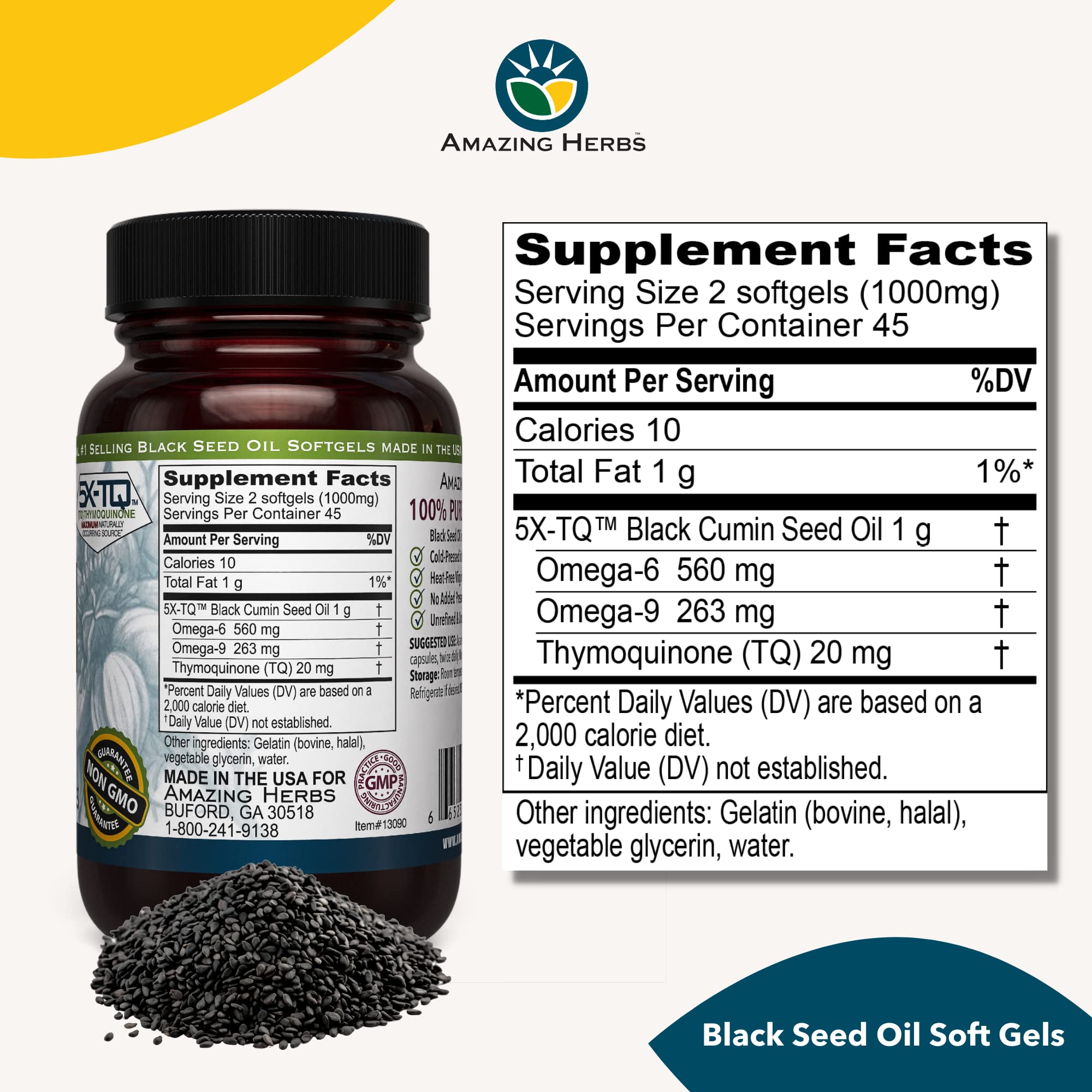 Amazing Herbs Premium Black Seed Oil Capsules - Cold Pressed Nigella Sativa Aids Amazing Herbs uk supplements