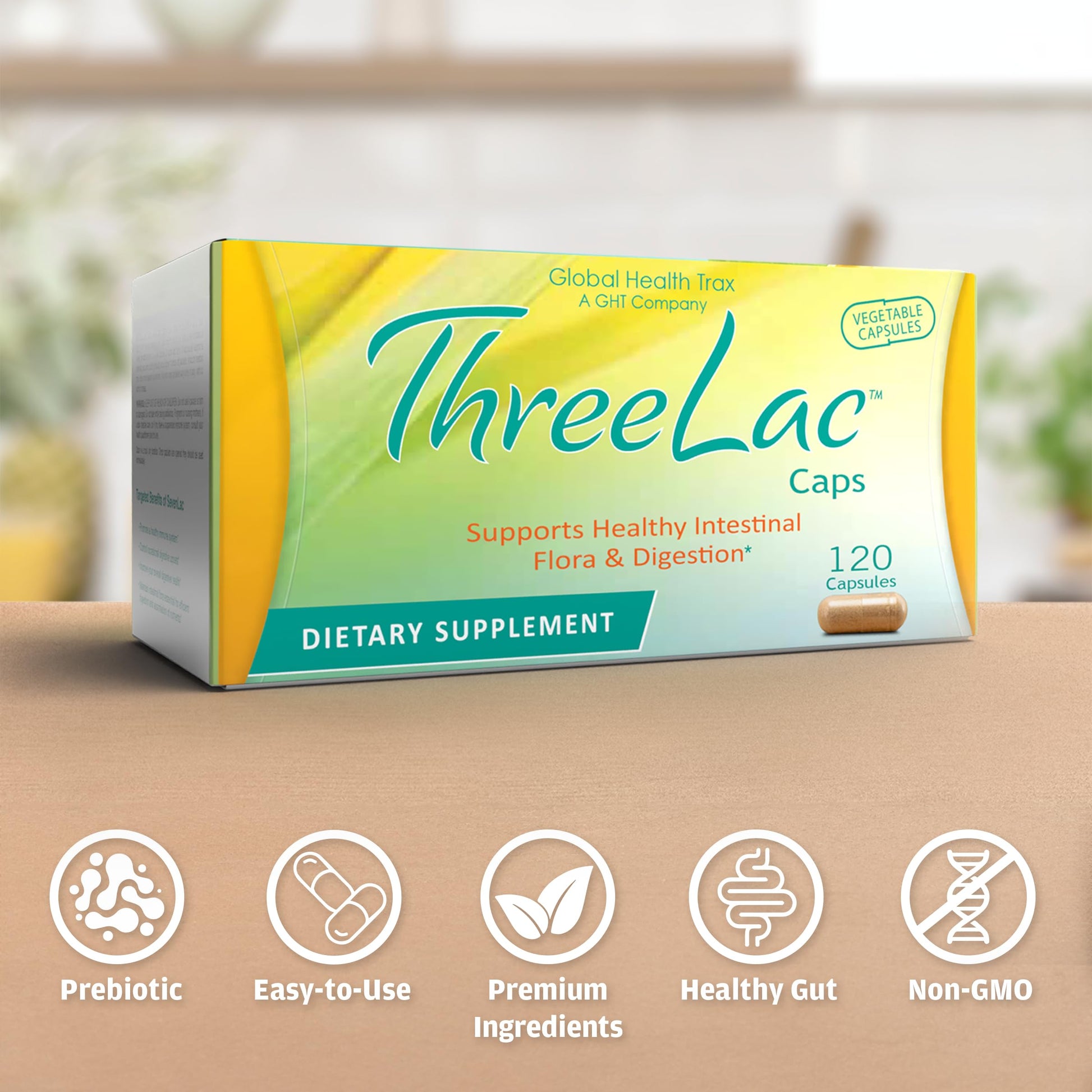 Global Health Trax GHT - ThreeLac Probiotic Capsules, 120 Count - Comprehensive Digestive Support for Men, Women, and Children - Immune System and Gut Balance, Non-GMO ght Global Health Trax uk supplements