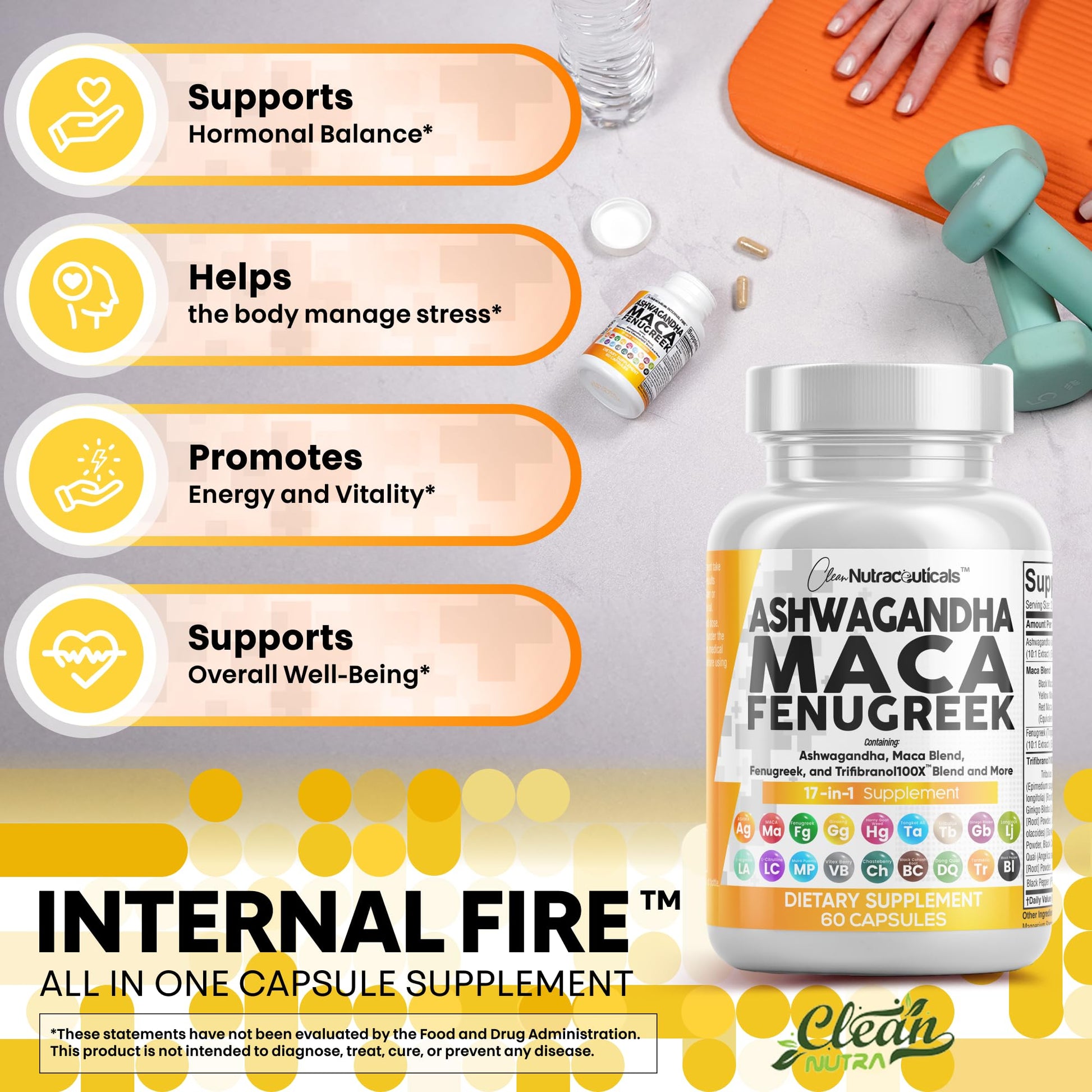 Clean Nutraceuticals Ashwagandha Maca Root Fenugreek Supplement with Tongkat Ali Ginseng - Assists with Stress, Mood & Thyroid - Ashwagandha Capsules Fenugreek Caps - 1 Pack Clean Nutraceuticals uk supplements