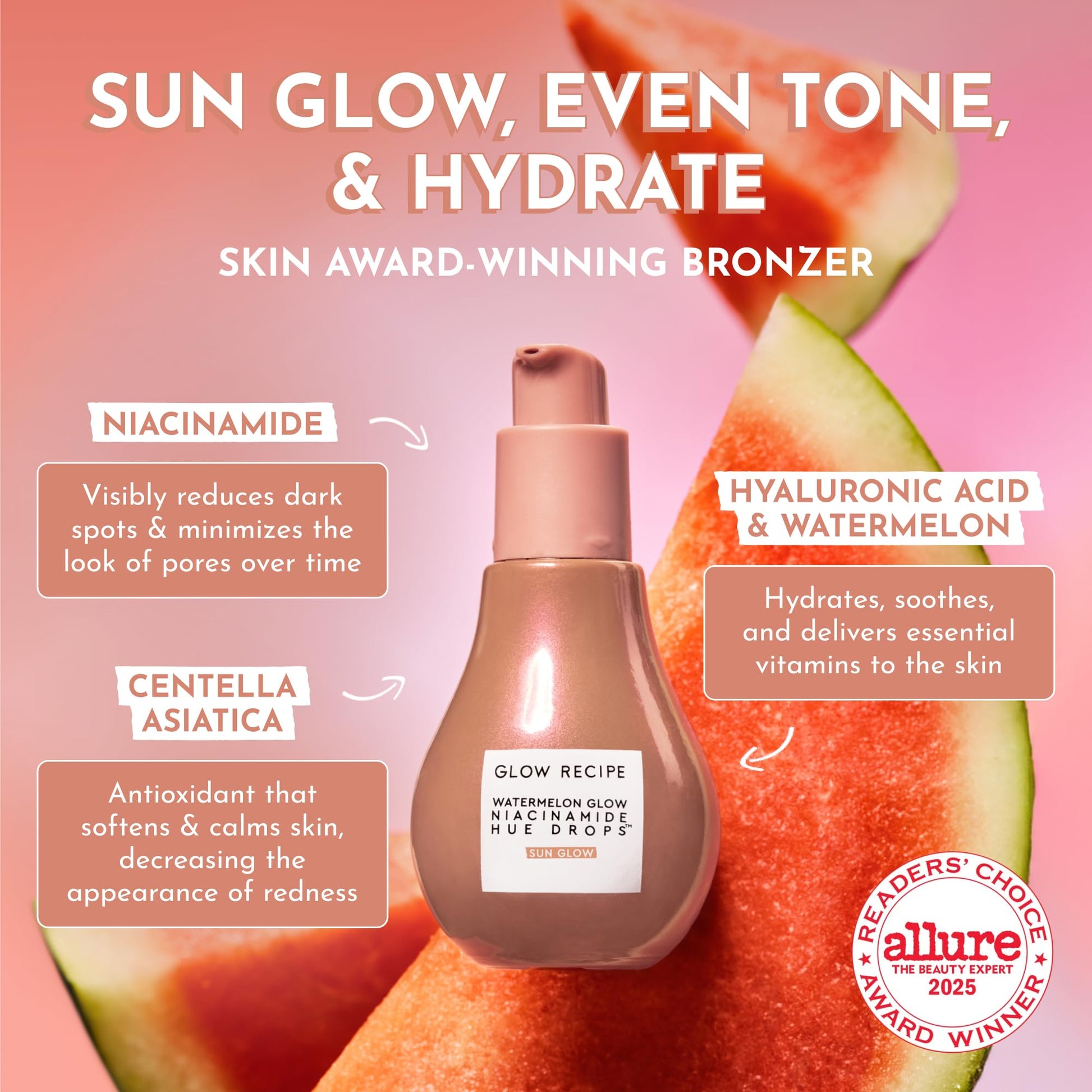 Glow Recipe Hue Drops Bronzing Drops, Tinted Face Serum, Glow Primer + Liquid Highlighter, Niacinamide + Hyaluronic Acid, Radiant Warm Glow, Sunglow (40ml) Glow Recipe uk supplements