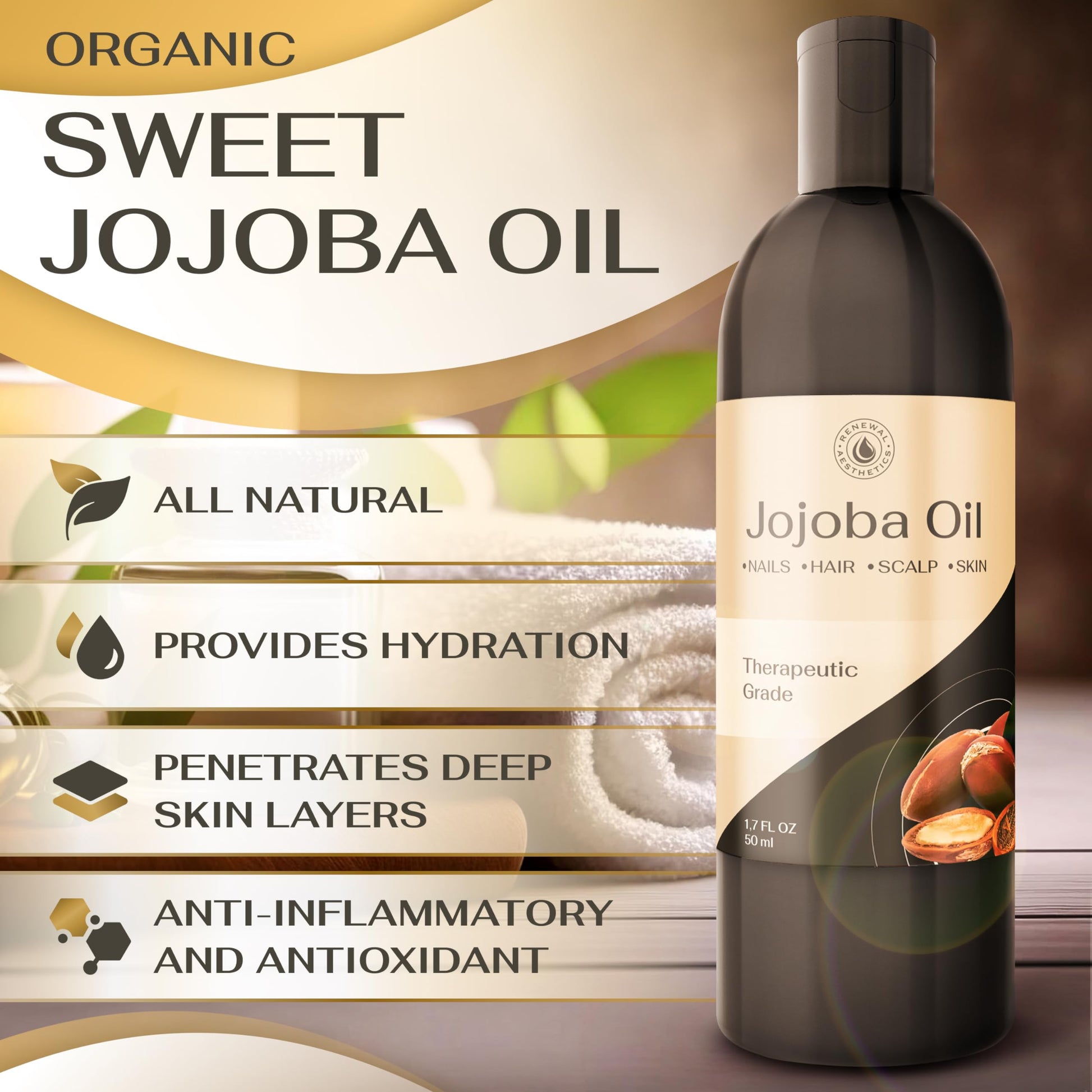 Sweet Oil - Hair and Skin Softener, Organic Natural Carrier Body Oil, Carrier Oil for Essential Oils - Massage Oil Renewal Aesthetics uk supplements