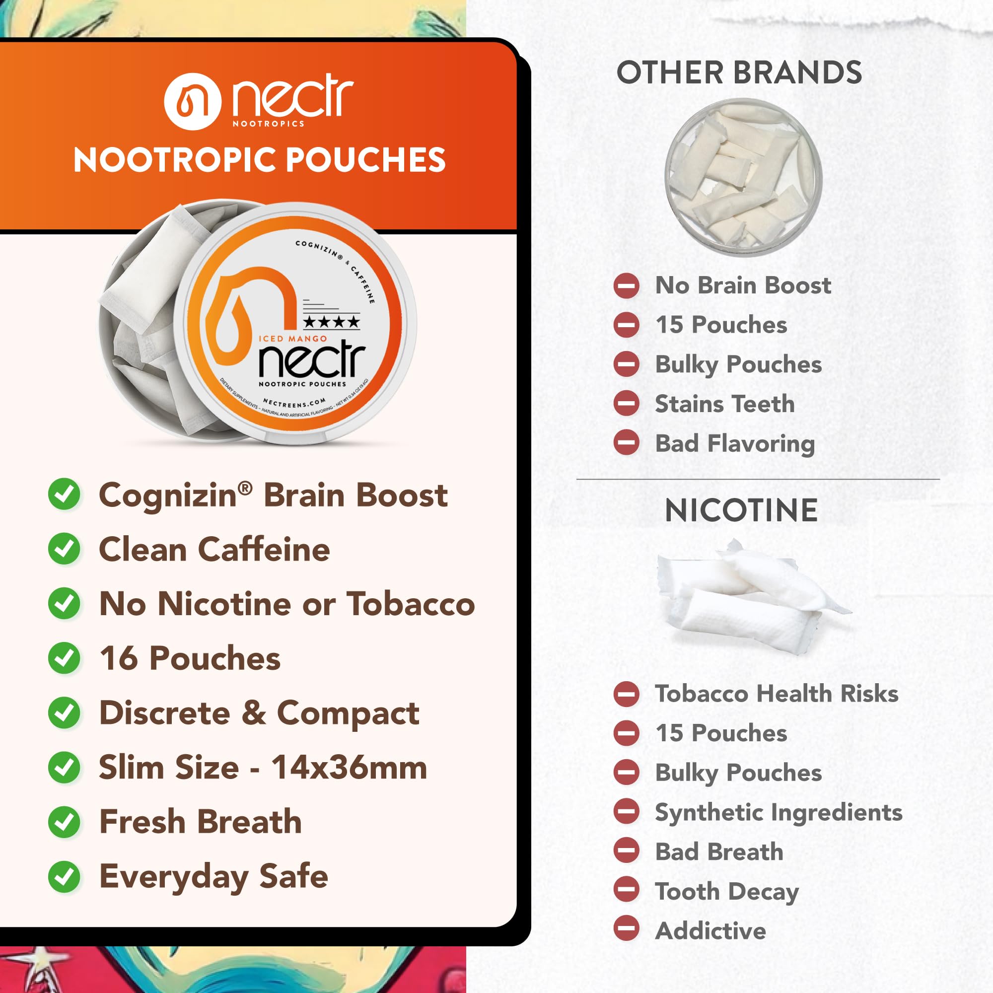 Nectr Energy Nootropic Pouches – Berry Blast Flavored, Caffeine Pouches with Cognizin® Citicoline. Sugar-Free Brain Treats. Smooth, Sustained Focus & Energy Supplement - 1 Puck of 16pcs Nectr uk supplements