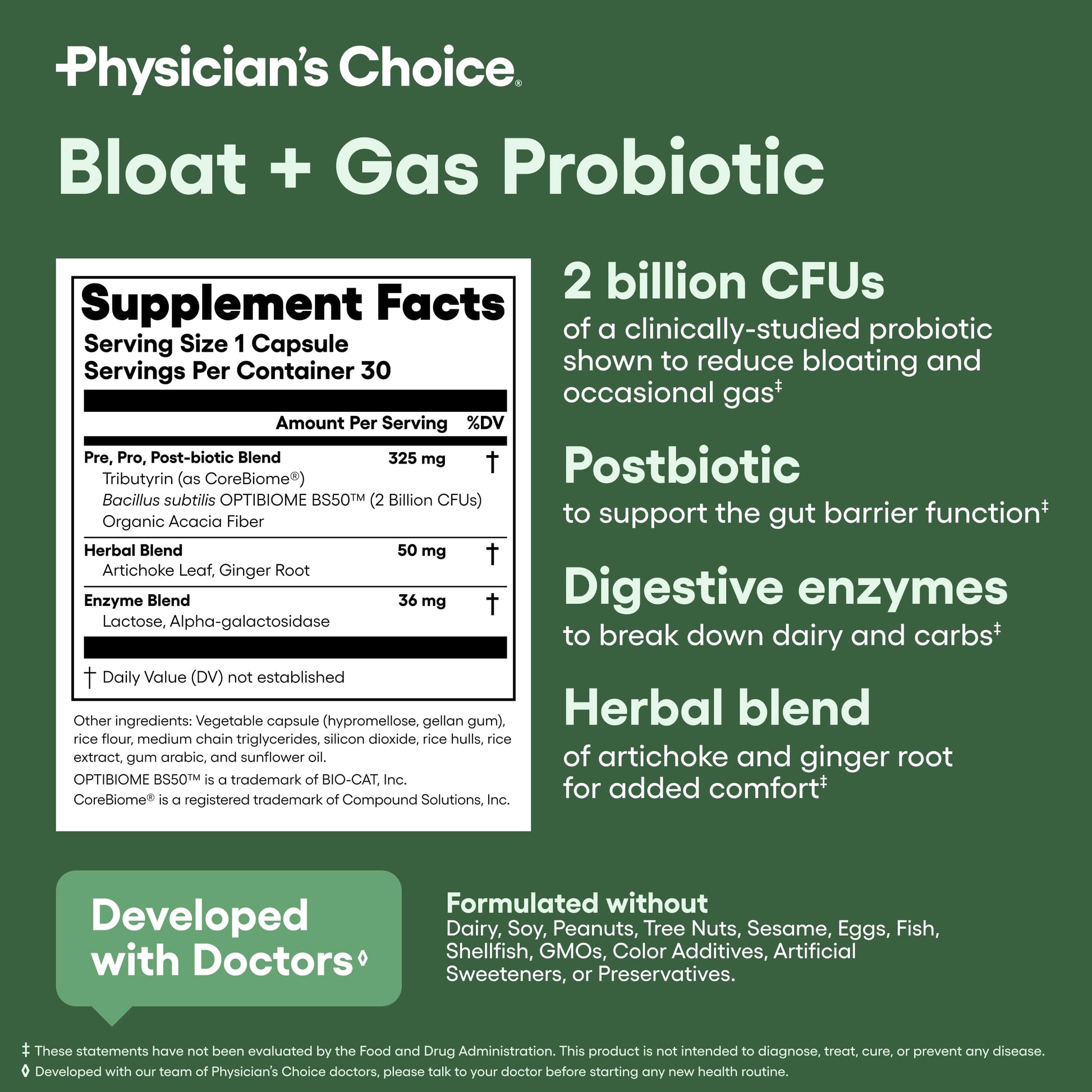 Physician's CHOICE Bloat & Gas Probiotic 5-in-1 Proactive Support + Daily Relief - Digestion & Gut Health- Herbals, Digestive Enzymes, Post & Prebiotics - Gas Relief for Adults - Women & Men - 30ct Physician's CHOICE uk supplements
