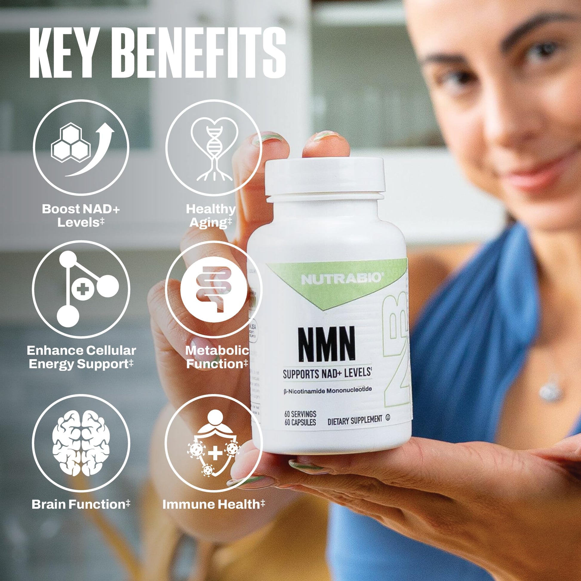 NutraBio NMN - NAD Supplement, Longevity Support, Boost NAD Levels, Increase Cellular Energy, Brain Health, Healthy Aging- 60 Servings- 60 Capsules NutraBio uk supplements