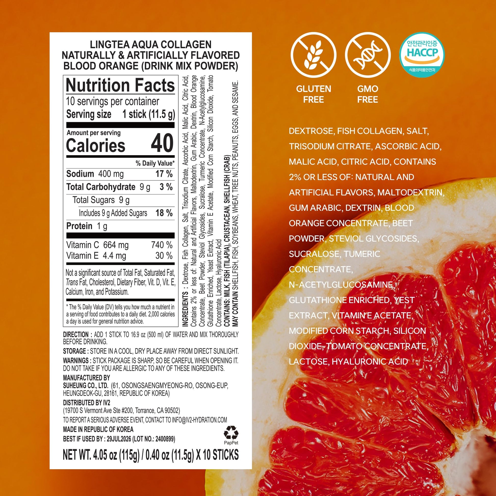 LINGTEA Doctor Developed Hydration Aqua Collagen Drink Mix -Blood Orange Flavor | 1,000mg Ultra-Micro Collagen | Maximum Absorption | Rapid Hydration | Vitamin C | Anti-Aging | Skin Health | 10 Count LINGTEA uk supplements