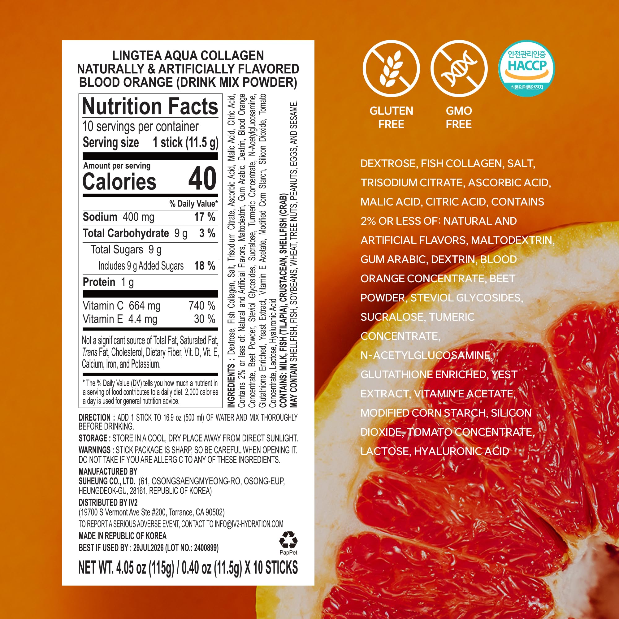 LINGTEA Doctor Developed Hydration Aqua Collagen Drink Mix -Blood Orange Flavor | 1,000mg Ultra-Micro Collagen | Maximum Absorption | Rapid Hydration | Vitamin C | Anti-Aging | Skin Health | 10 Count LINGTEA uk supplements