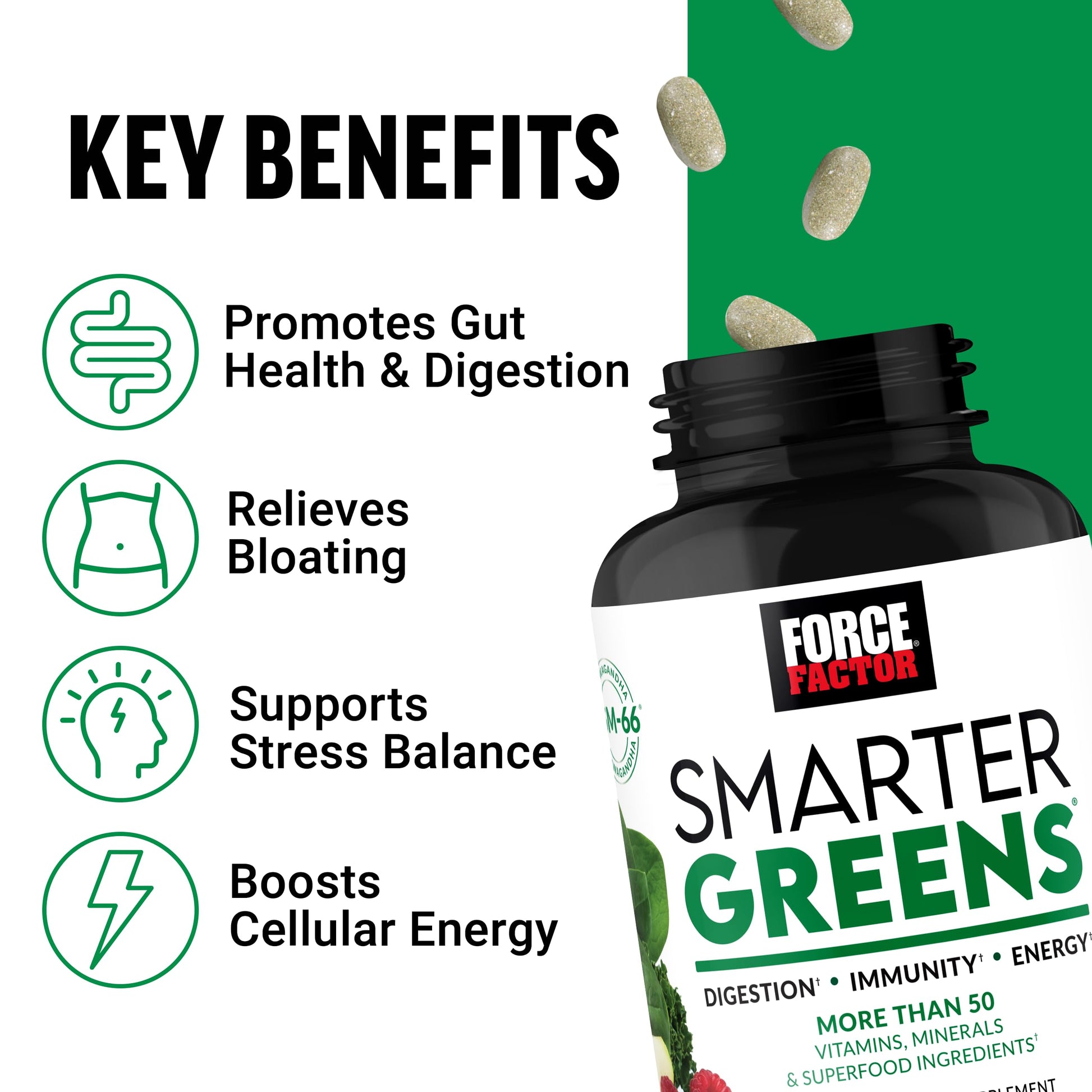FORCE FACTOR Smarter Greens Tablets, Greens Supplement with 25+ Superfoods and Antioxidants to Improve Digestion, Reduce Stress, Strengthen Immunity, and Support Metabolism, 90 Tablets Force Factor uk supplements