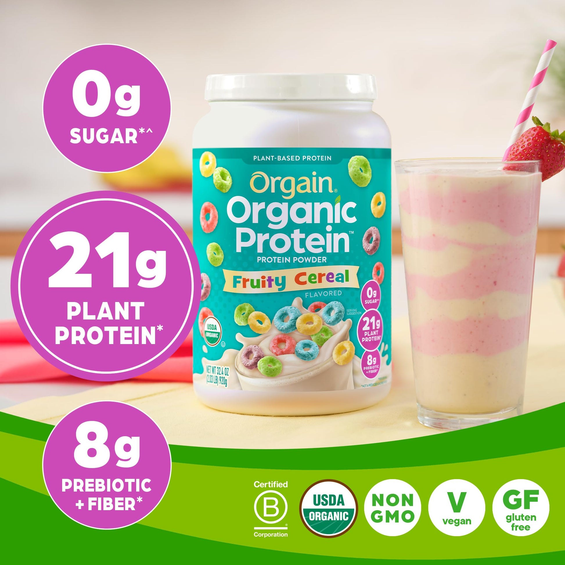 Orgain Organic Vegan Protein Powder, Fruity Cereal - 21g Plant Based Protein, Gluten Free Orgain uk supplements