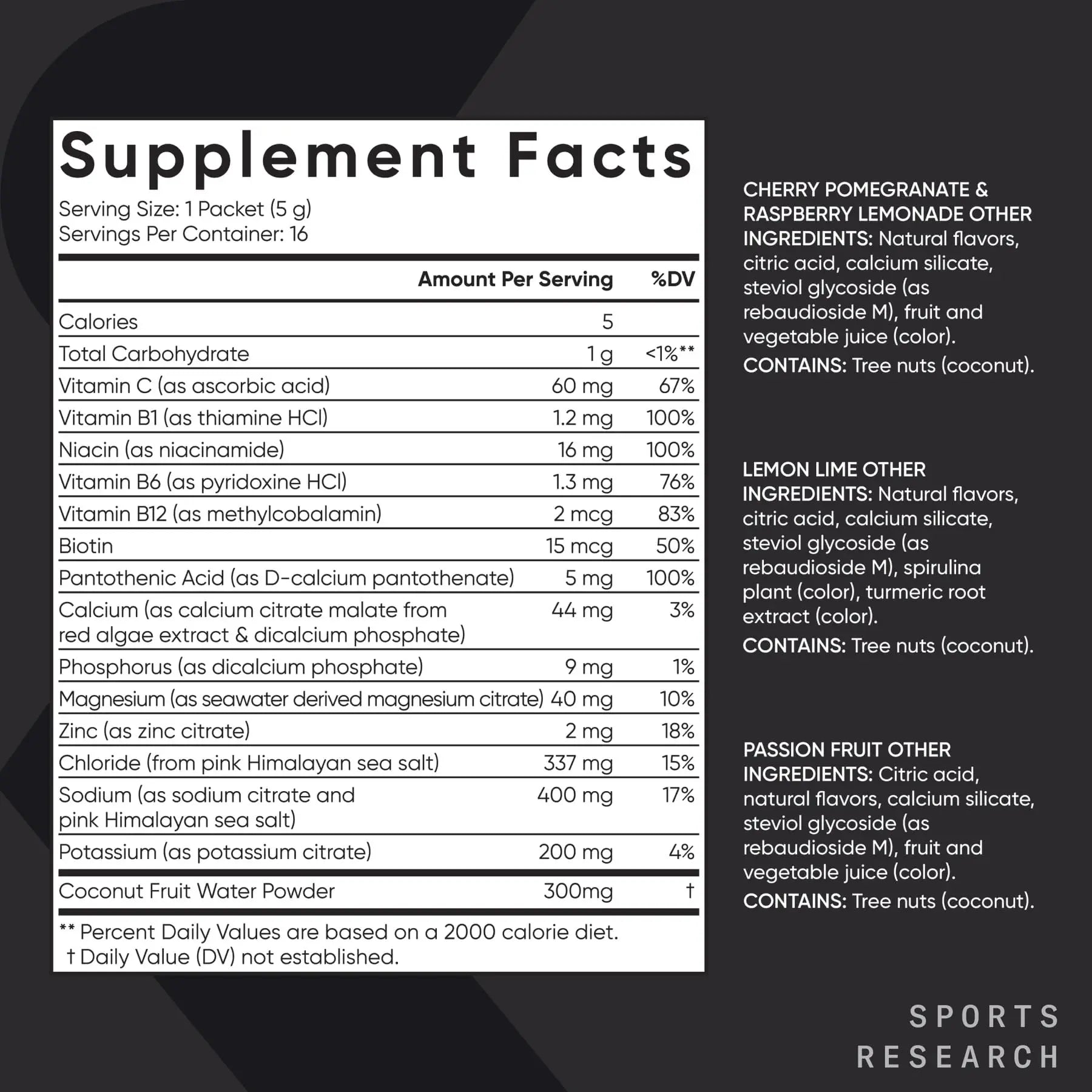 Sports Research® Hydrate Electrolytes Powder Packets - Sugar-Free & Naturally Flavored with Vitamins, Minerals, and Coconut Water - Supports Hydration - 16 Packets - Variety Pack Sports Research uk supplements