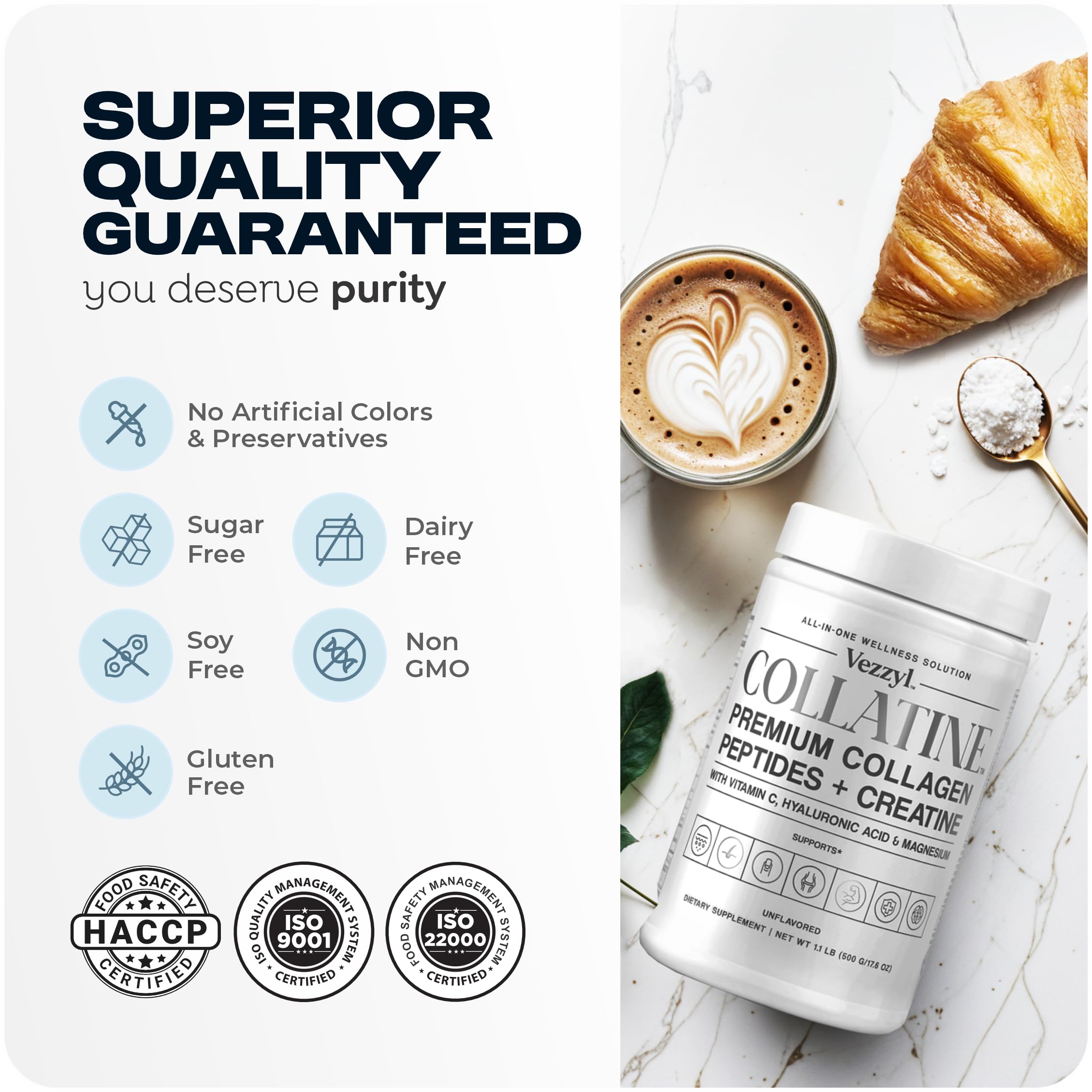 Vezzyl - Collatine - Premium Collagen Peptides + Creatine with Vitamin C, Hyaluronic Acid and Magnesium for Skin, Hair, Nails, Bone & Joint, Muscle, Immune and Cognitive Aid (.55 LB (250 G/8.8 OZ) Vezzyl uk supplements