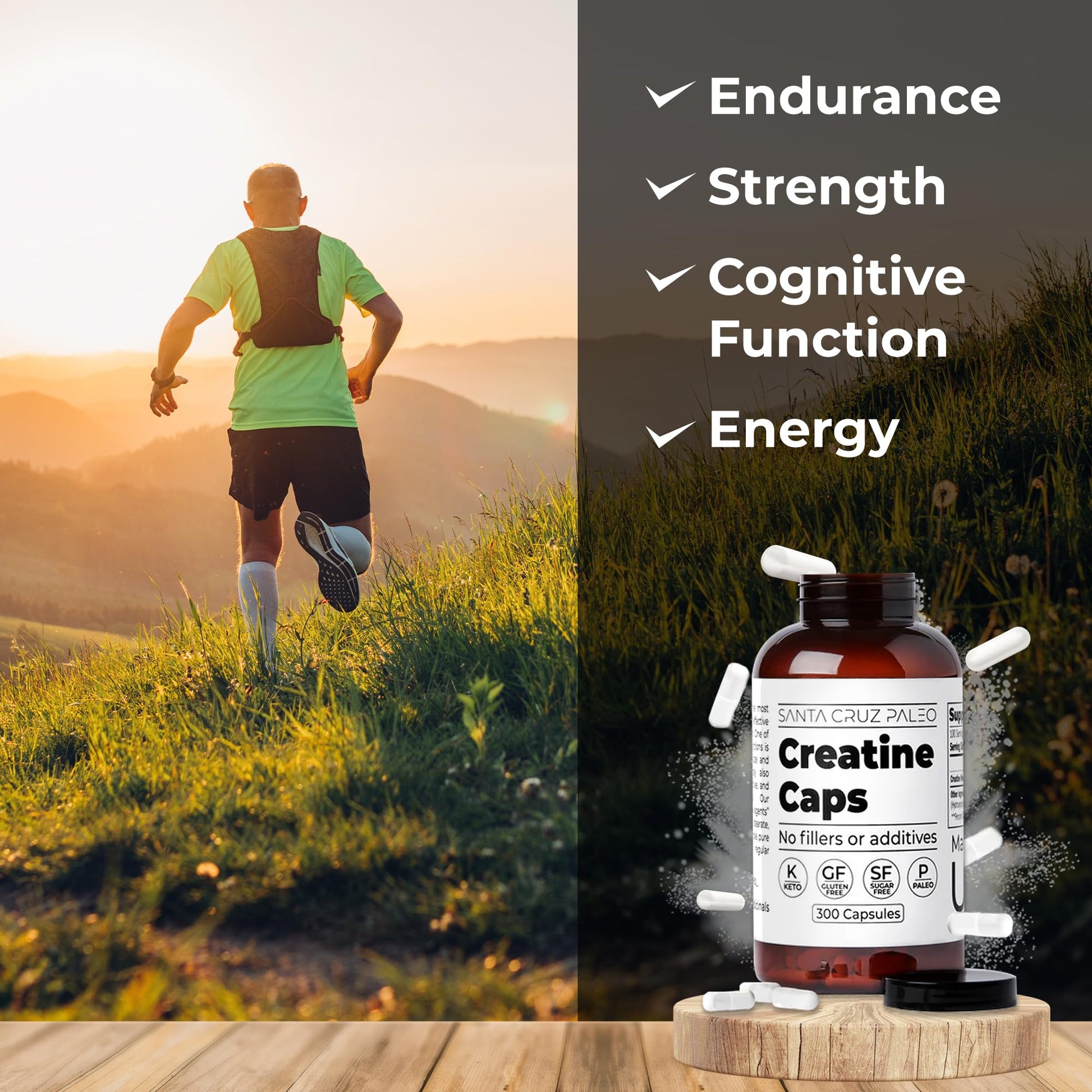 Santa Cruz Paleo Creatine Capsules, Supports Muscle Growth & Energy, Gluten Free, Keto, Sugar Free, Paleo, No Fillers or Additives, Creatine Monohydrate Pills, Santa Cruz Paleo uk supplements