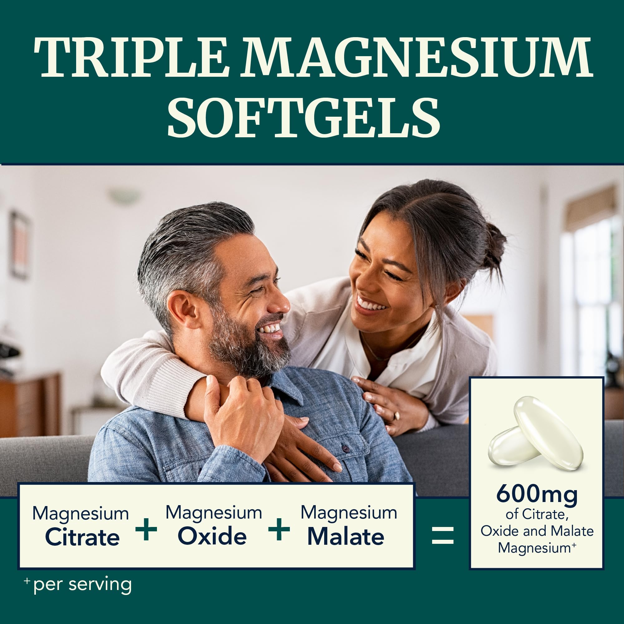 Triple Magnesium Softgels | Citrate, Malate, & Oxide | Highly Absorbable Magnesium Supplement for Digestion, Calm, Leg Cramps, & Sleep Support | 300mg Complex | Easy to Swallow Soft Gels | 60 Count Nobi Nutrition uk supplements