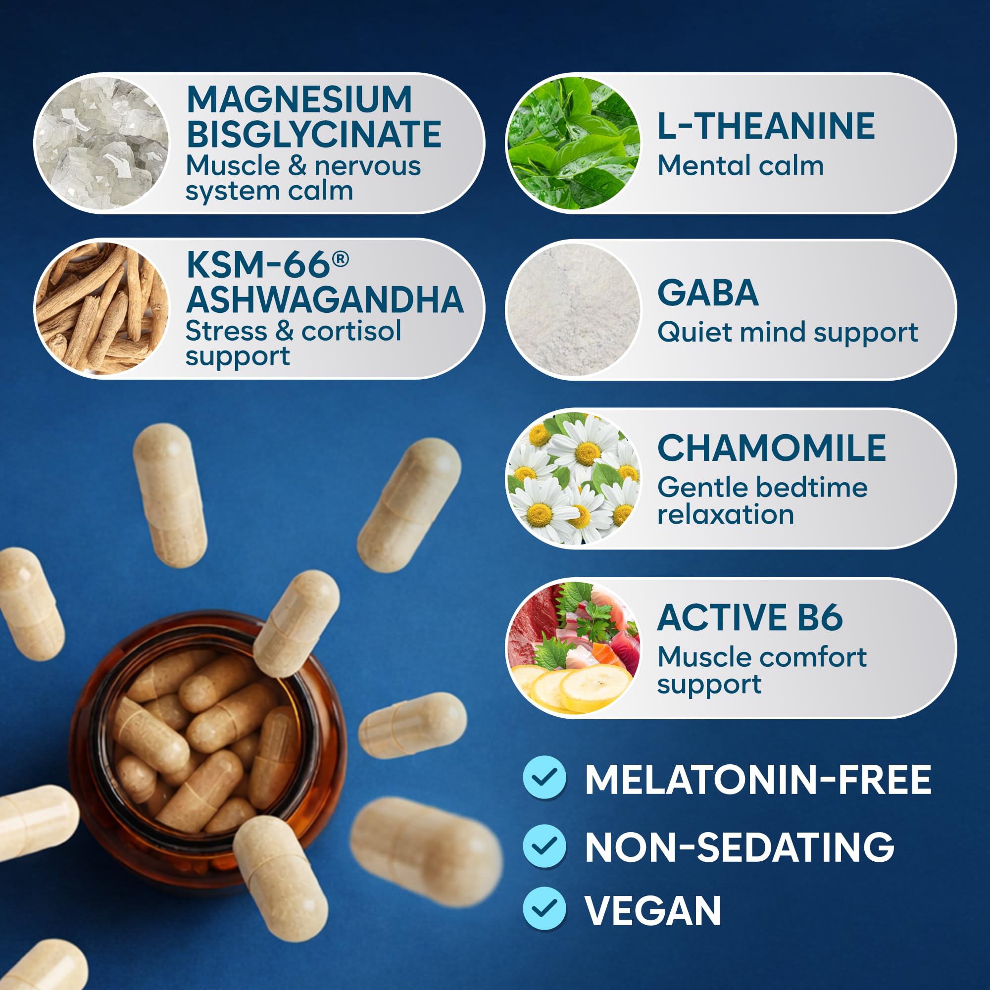 Natural Chelated Magnesium Glycinate Sleep Aid - Melatonin-Free Sleep & Stress Relief with KSM-66 Ashwagandha, GABA, L-Theanine & Chamomile for Muscle Relaxation - Made in USA - 90 Capsules Facime uk supplements
