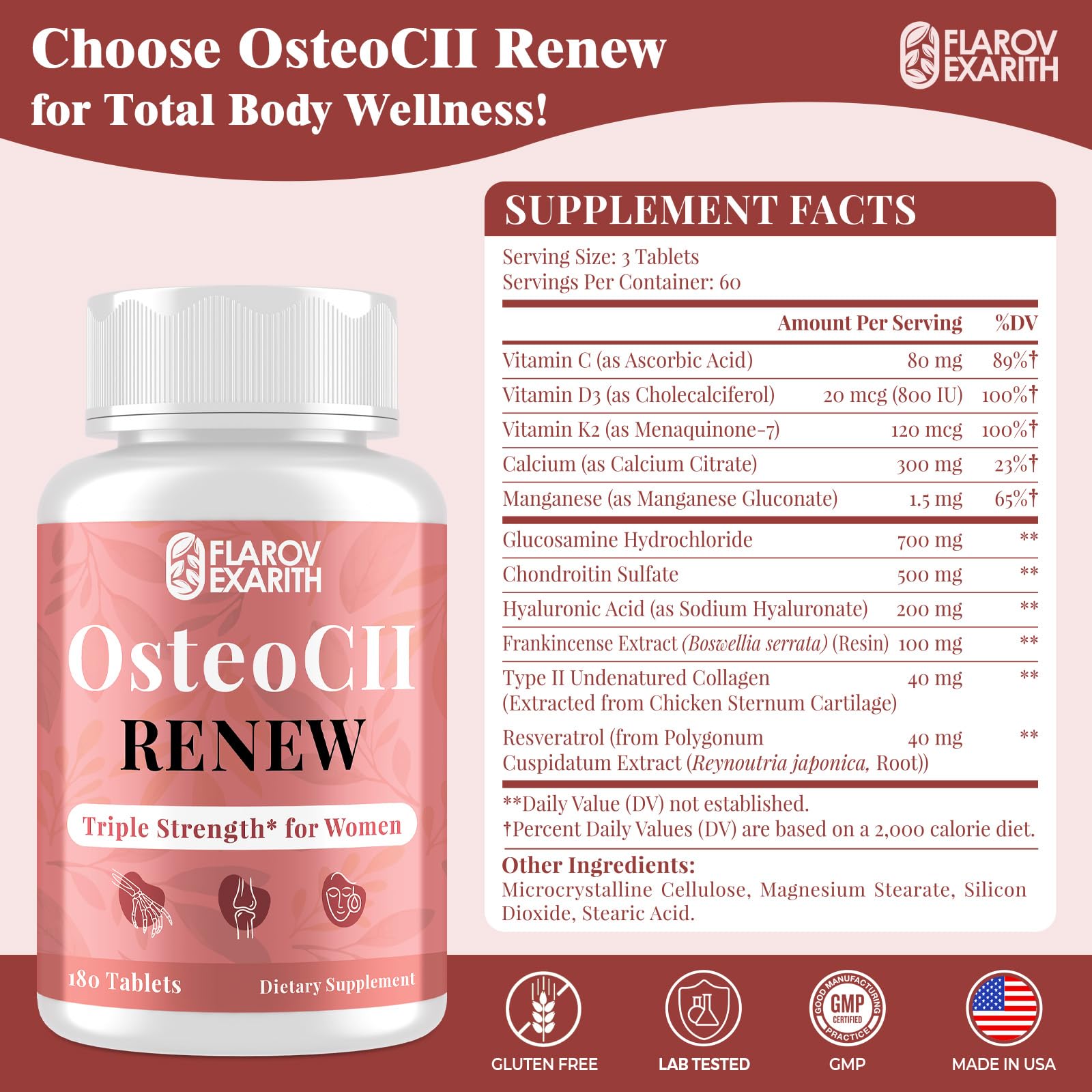 Joint Supplements for Women OsteoCII Renew Triple Strength – Advanced Joint, Bone & Skin Formula – Collagen, Glucosamine, Chondroitin, Calcium, MK-7, Vitamin D3, Hyaluronic Acid, 180 Tablets Flarovexarith uk supplements