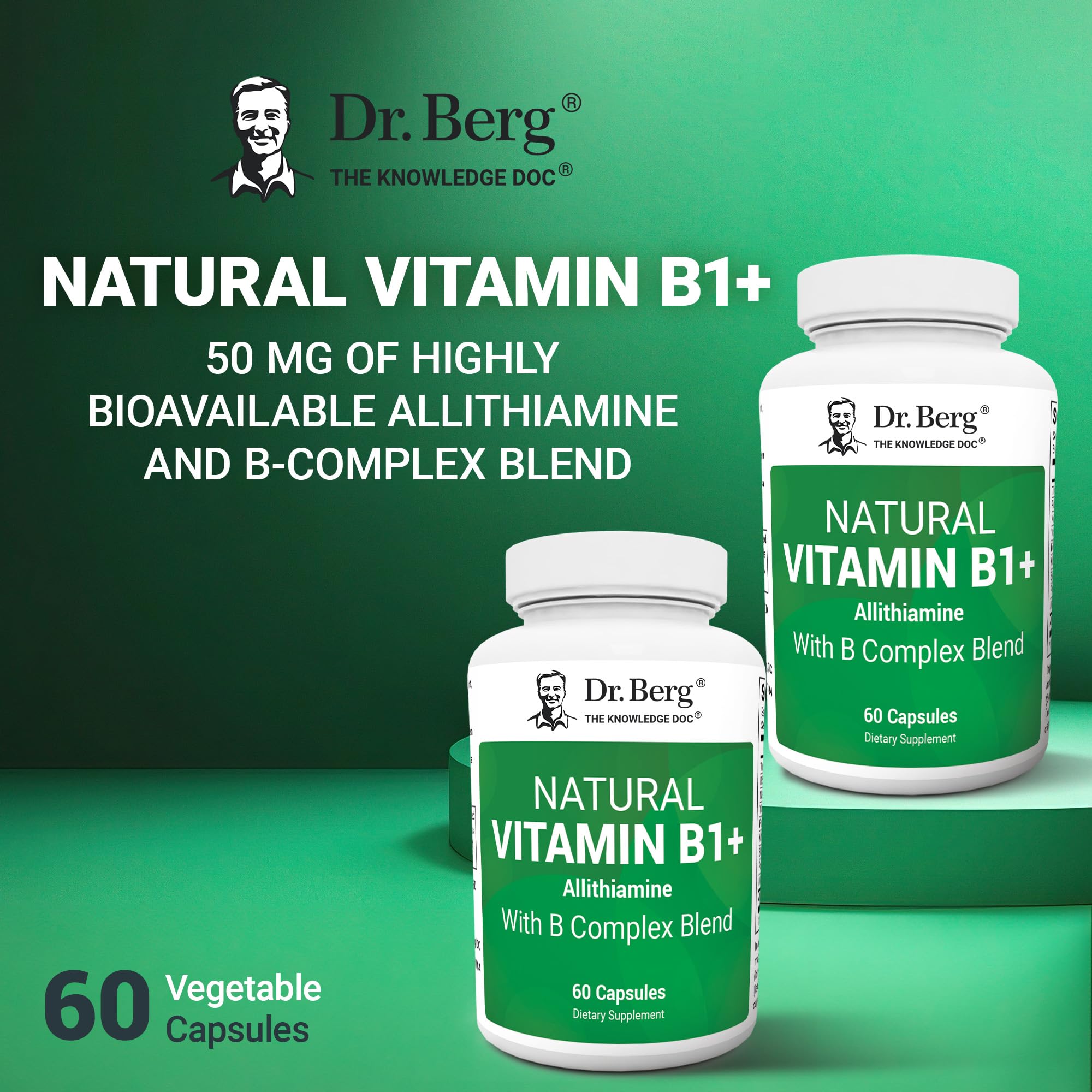 Dr. Berg Natural Vitamin B1 B6 B12 Complex - Allithiamine Vitamin B1 Supplement with 8 Essential Vitamin B Complex for Men & Women Including Thiamin, Niacin, Folate, Magnesium & More - 60 Capsules Dr. Berg Nutritionals uk supplements