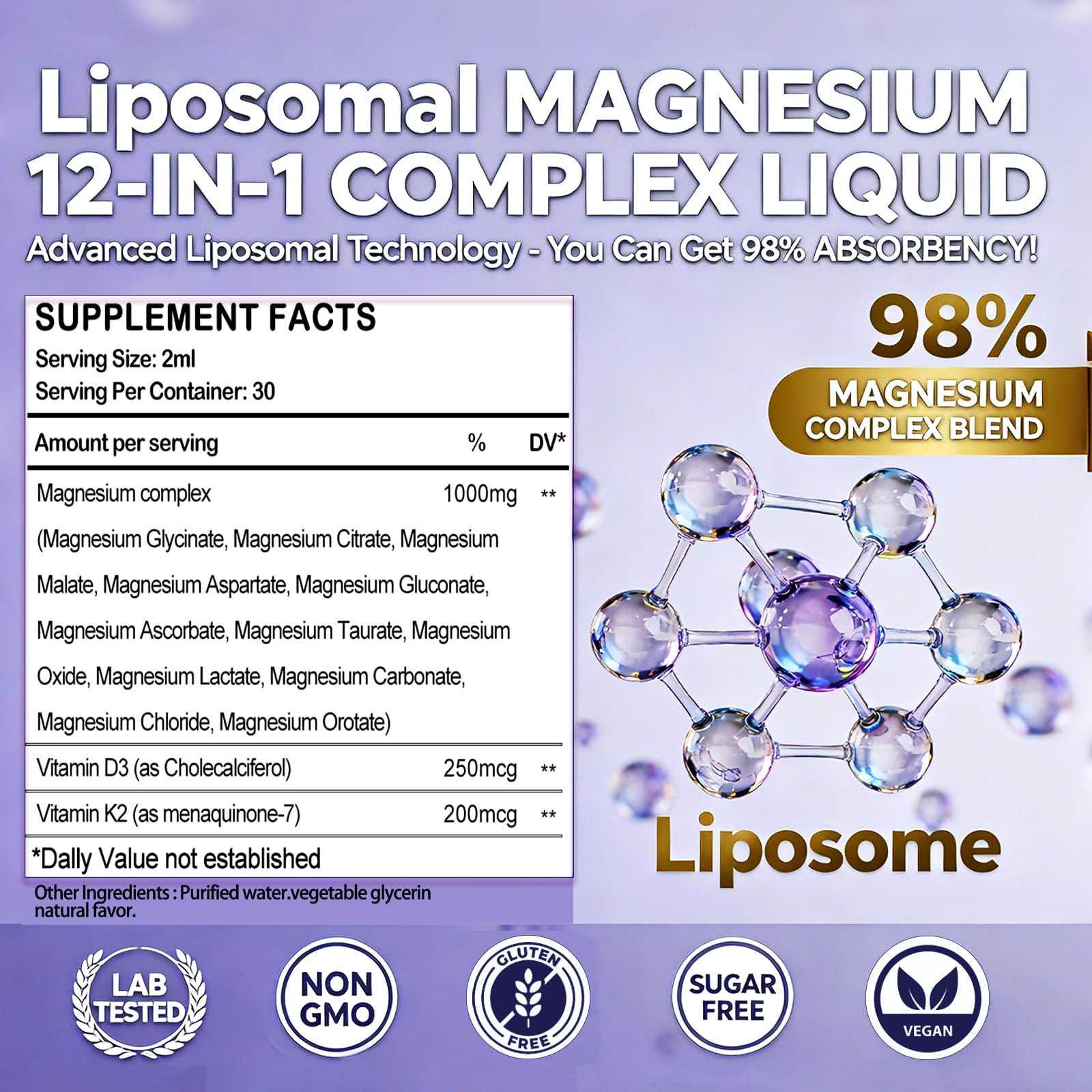 Magnesium 12 in 1 Complex 1000mg Supplement for Women & Men, High Absorption Liquid Magnesium W/Glycinate Citrate Malate Taurate Oxide Aspartate Orotate, Calm Magnesium for Sleep Muscle Heart Support GLOVVUUP uk supplements