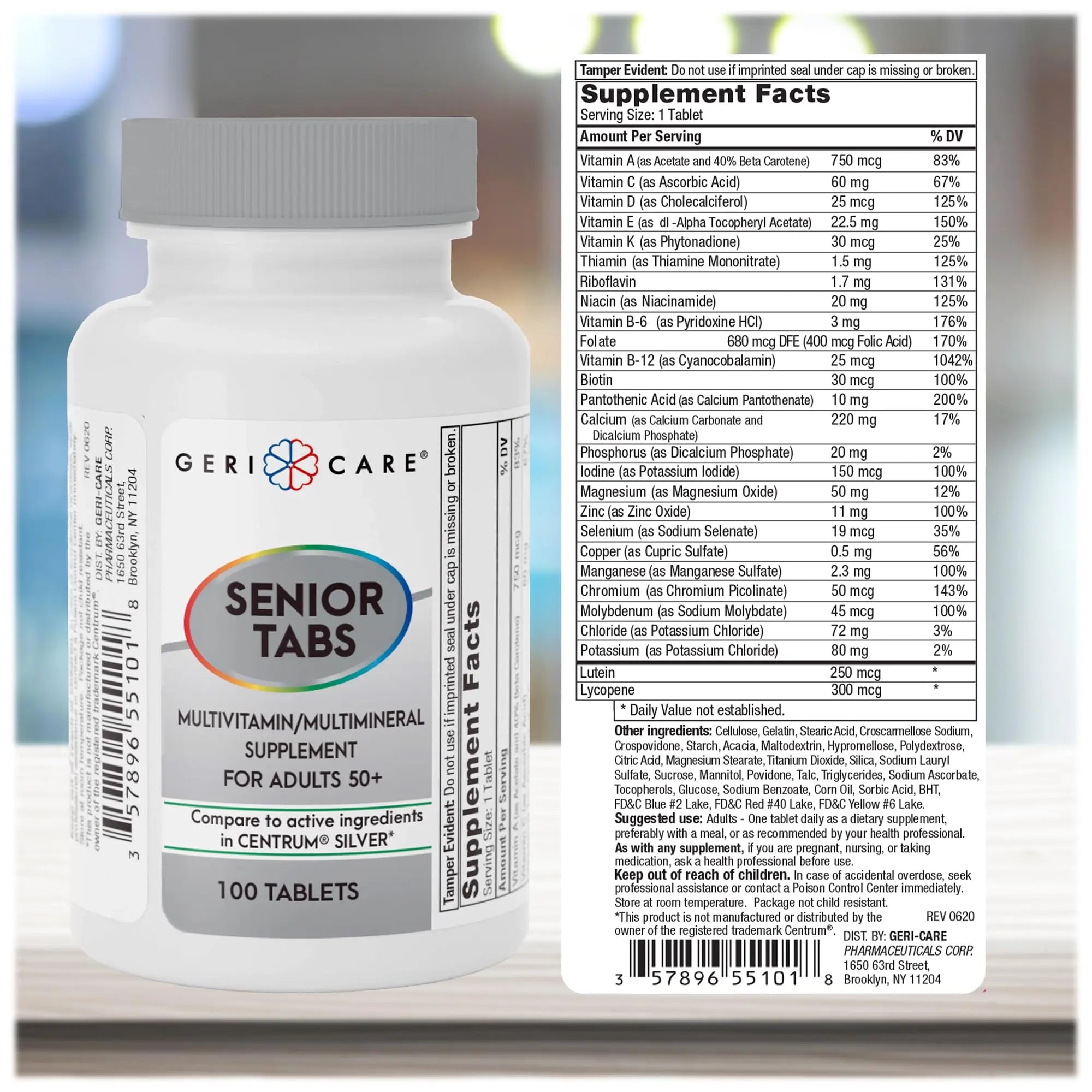 GeriCare Senior Tab 50+ Multivitamin and Minerals Tablets - Immune Support - Age-Defying Nutrition, 100 Count (Pack of 2) GeriCare uk supplements
