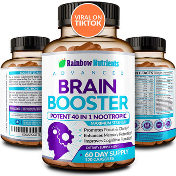 40-in-1 Brain Booster Supplements for Memory, Focus, Clarity, Energy, Performance Rainbow Nutrients, LLC uk supplements