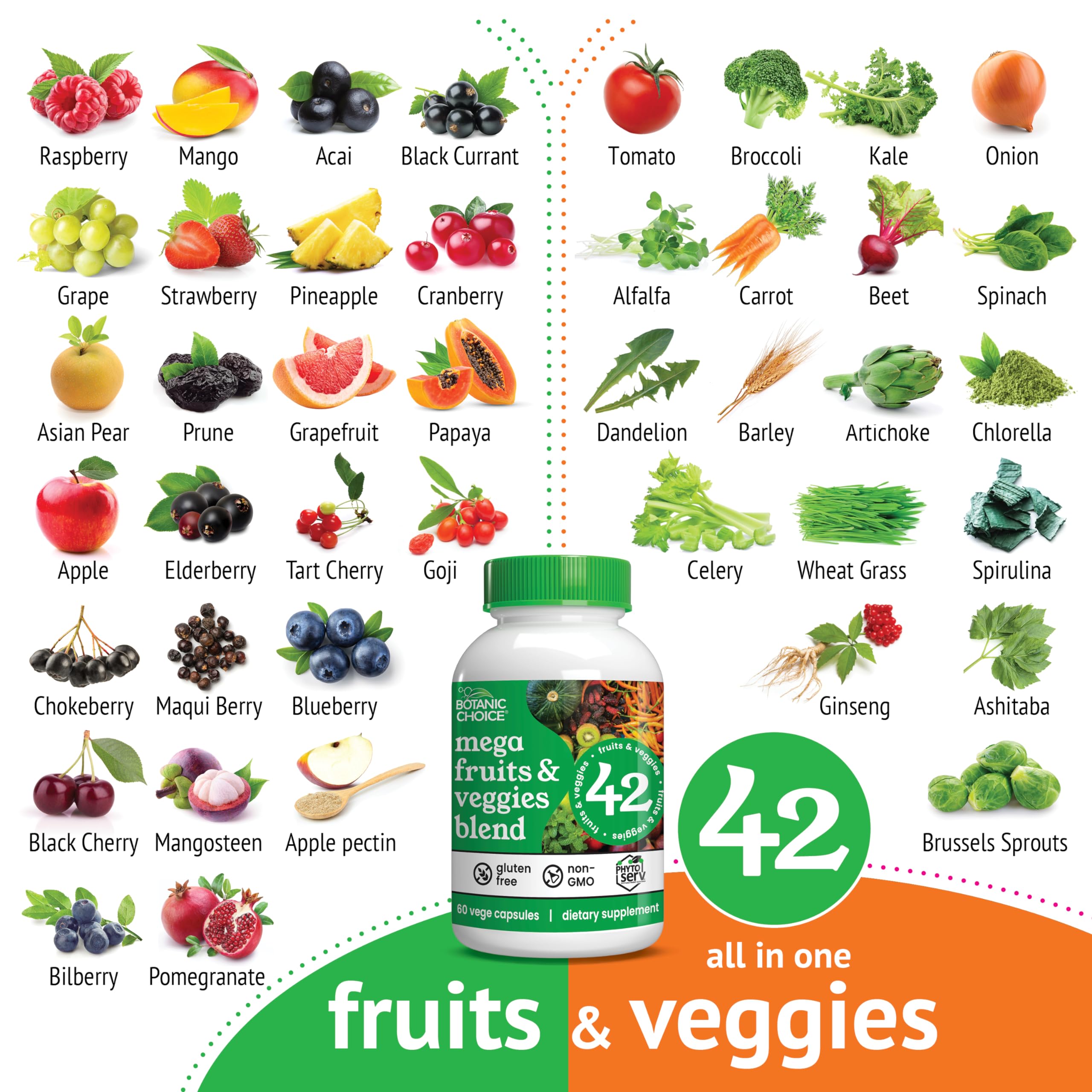 Botanic Choice Since 1910 - Mega Fruits & Veggies Blend - 42 Fruits and Vegetables - 2 Caps Daily - 60 Count Supplement - 2 Pack Botanic Choice uk supplements