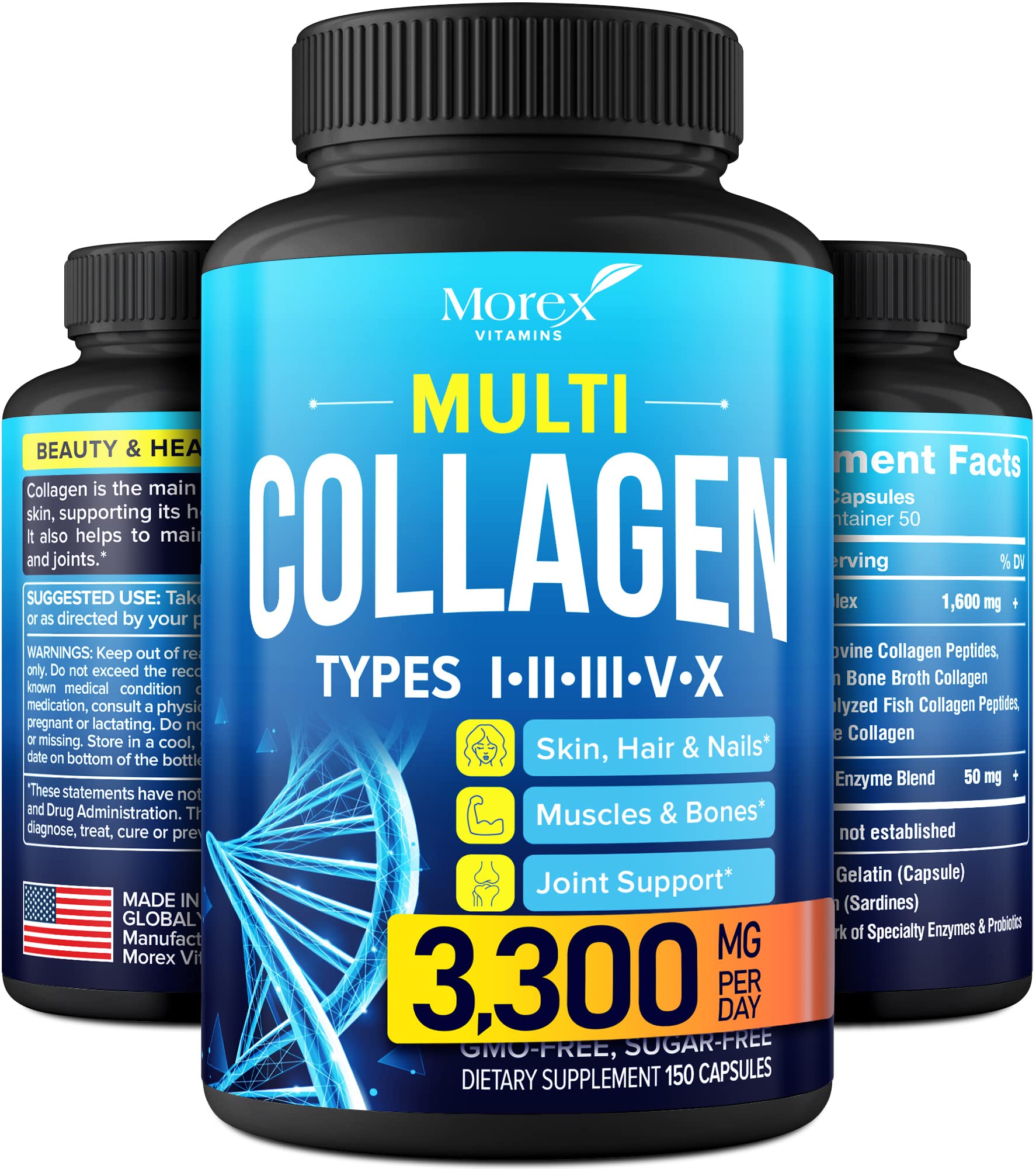Multi Collagen Pills (Types I, II, III, V & X) - Marine Collagen & Bone Broth Capsules MOREX VITAMINS uk supplements