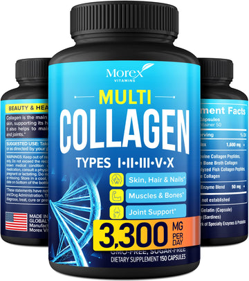 Multi Collagen Pills (Types I, II, III, V & X) - Marine Collagen & Bone Broth Capsules MOREX VITAMINS uk supplements