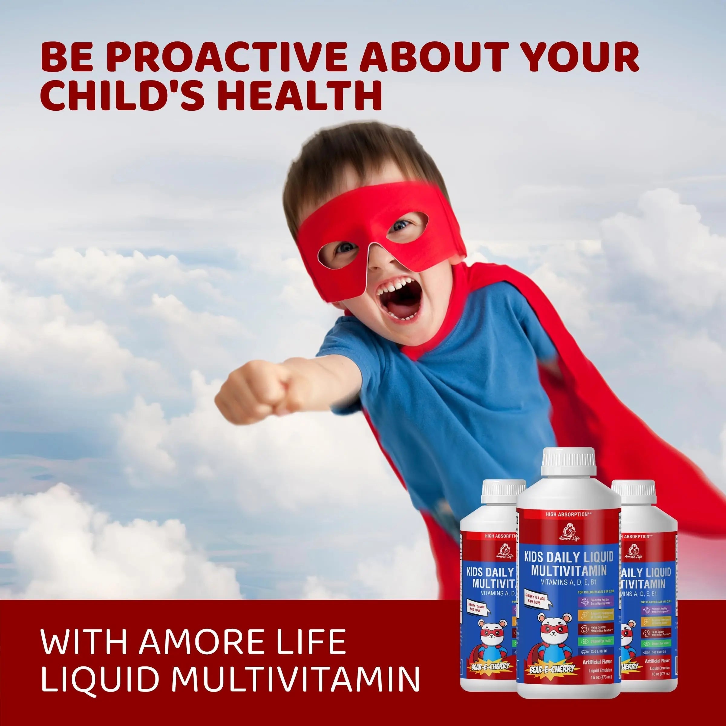 Amore Life Daily Liquid Multivitamin for Kids, High Absorption with Liquid Vitamin A, D, E, B1 and Cod Liver Oil for Kids Amore Life uk supplements