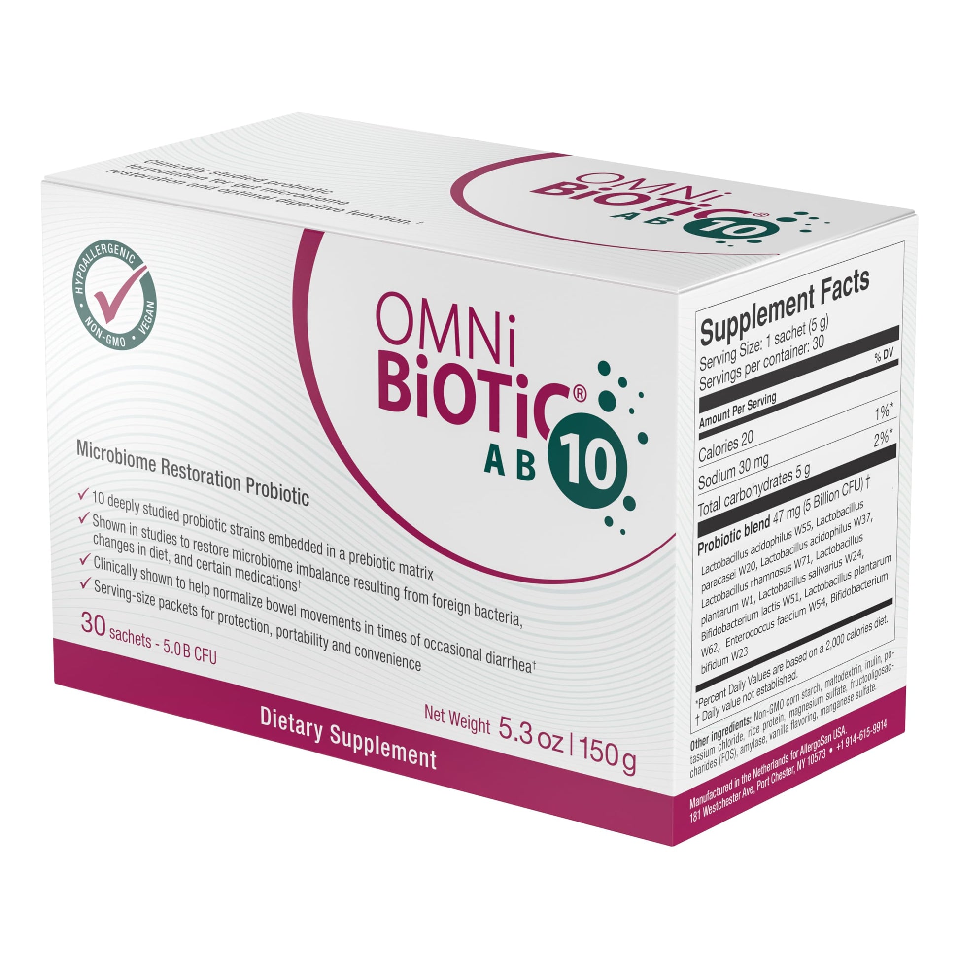 OMNi BiOTiC AB 10 - Clinically Tested Restorative Probiotic - Supports & Restores Gut Flora & Digestion - Digestive Probiotic for Diarrhea - Vegan, Hypoallergenic, Non-GMO (30 Daily Packets) OMNi BiOTiC uk supplements