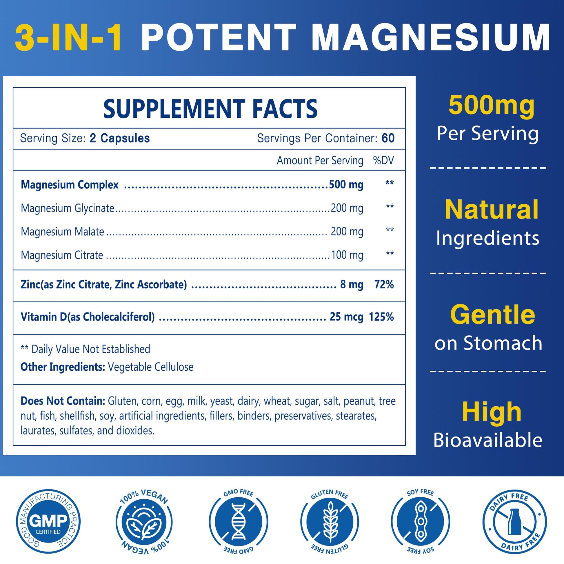 Magnesium Complex 500mg, Magnesium Glycinate, Malate & Citrate - High Absorption Chelated Triple Magnesium Supplement with Zinc, Vitamin D3 for Muscle, Nerve, Bone & Immune Support, Vegan 120 Capsules NATURE TARGET uk supplements