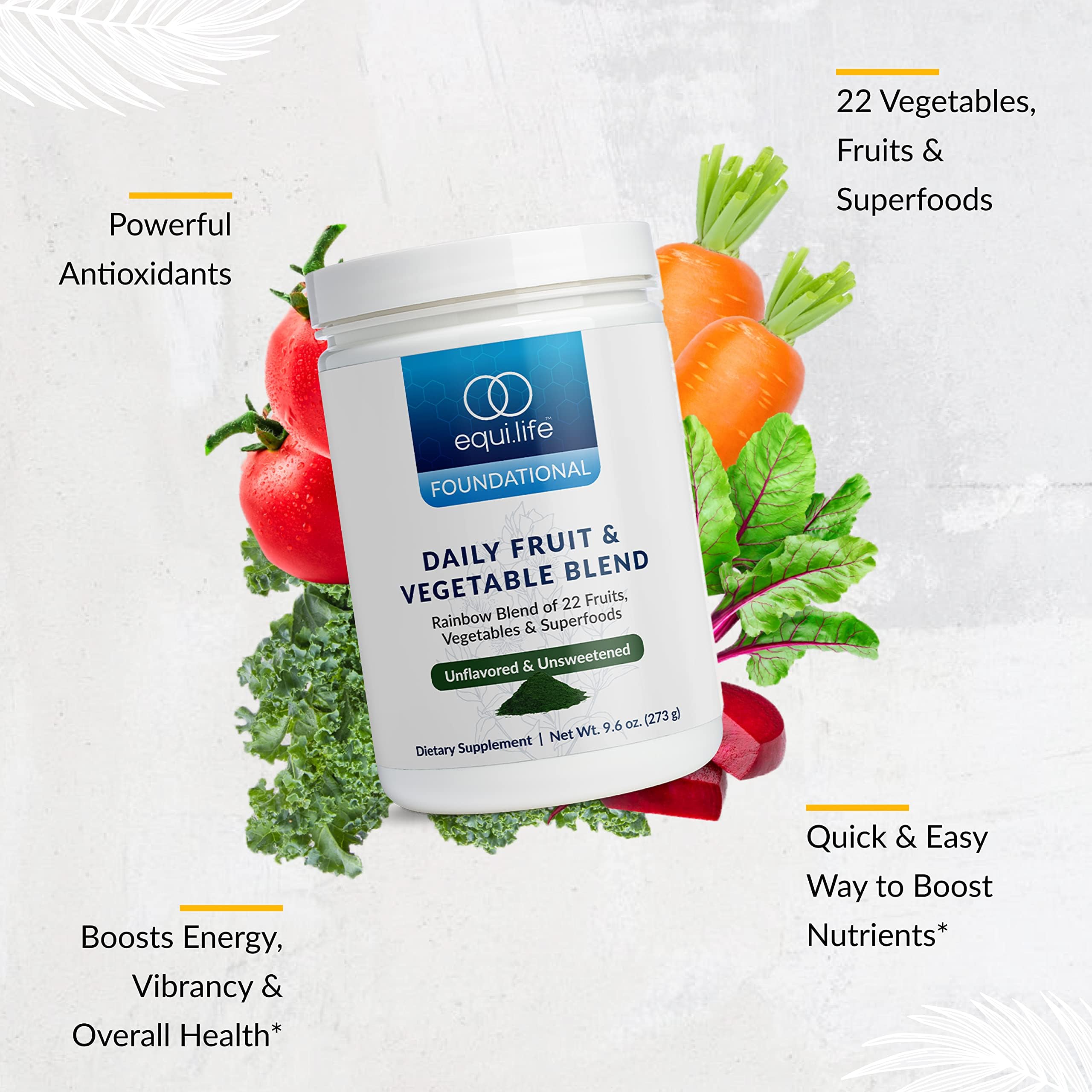 Equilife Daily Fruit & Vegetable Blend, Superfood Antioxidant Supplement with 22 Organic Fruits & Vegetables, Unflavored, Vitamin C, Fiber, 9 Essential Amino Acids, Supports Energy, 30 Servings Tub Equilife uk supplements
