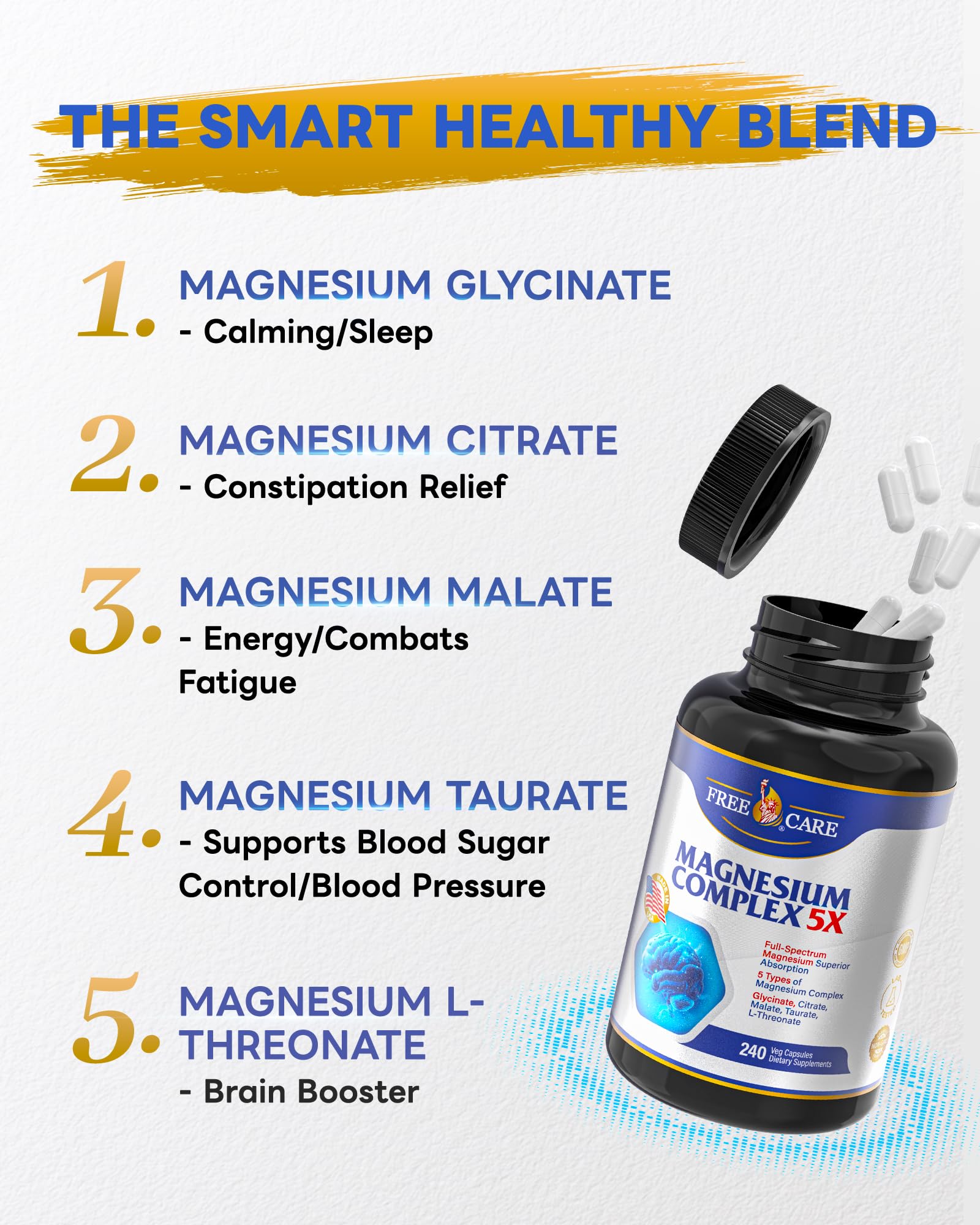 820mg Magnesium Complex 240 Veggie Capsules,for Women & Men with Magnesium Glycinate,Citrate, Malate,Taurate & L-Threonate for Sleep, Mood, Muscle Relaxation & Nerve Function Vegan Friendly, Non-GMO FreeCare uk supplements