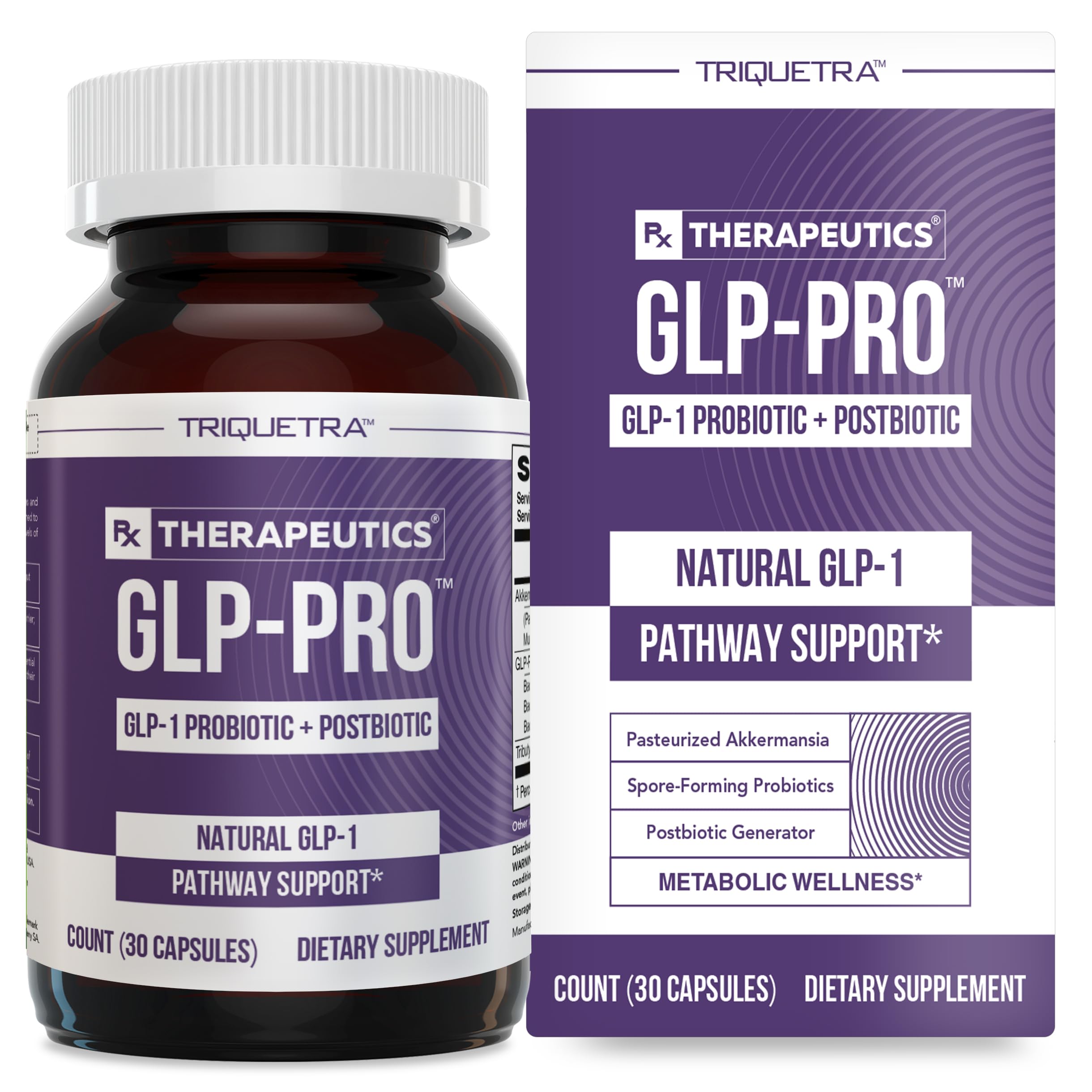 GLP-Pro™: Probiotic & Postbiotic Blend for Natural GLP-1 Support — Akkermansia MucT™, ButyraGen® Butyrate Generator & Spore Bacillus — Healthy Appetite, SCFA & Metabolic Balance — 30 Count Triquetra Health uk supplements