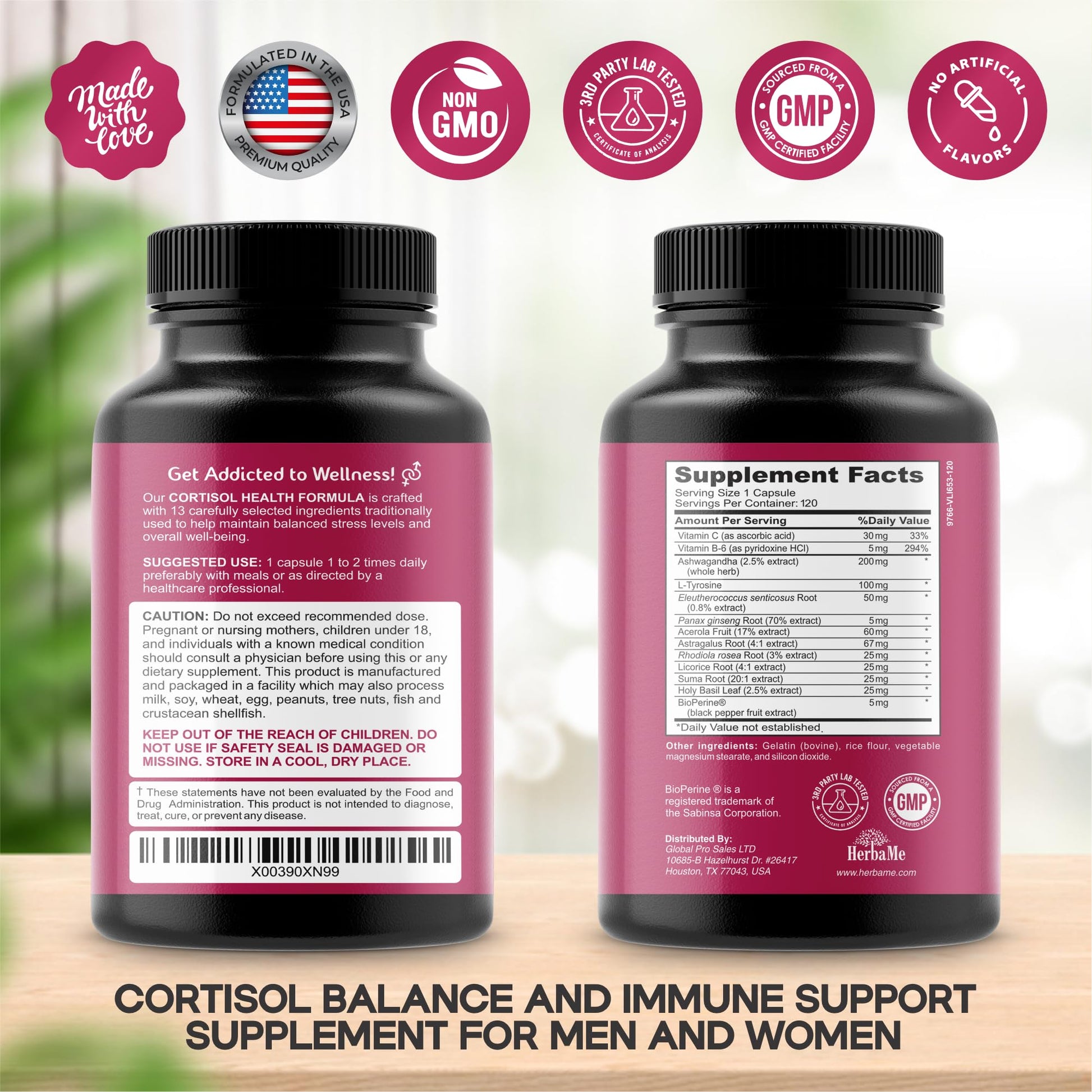 HerbaMe Cortisol Manager Supplement and Balance Mood with Ashwagandha & L-Tyrosine, 120 Capsules, Helps Maintain Healthy Energy Levels and Stress Relief, Fatigue Reducer Pills HerbaMe uk supplements