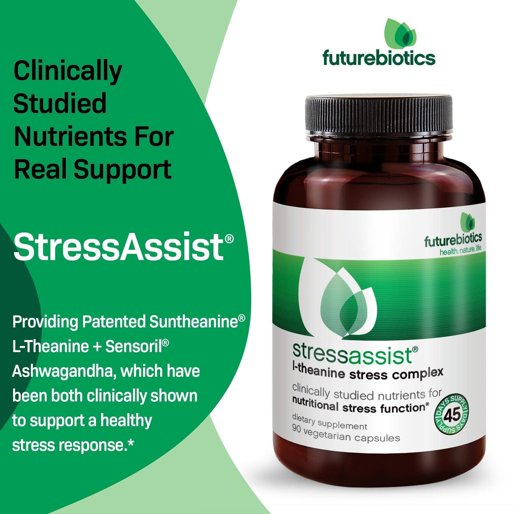 Futurebiotics Stressassist L-theanine Ashwagandha and Rhodiola Rosea Stress Complex - Natural Nutritional Stress Function, 90 Vegetarian Capsules Futurebiotics uk supplements