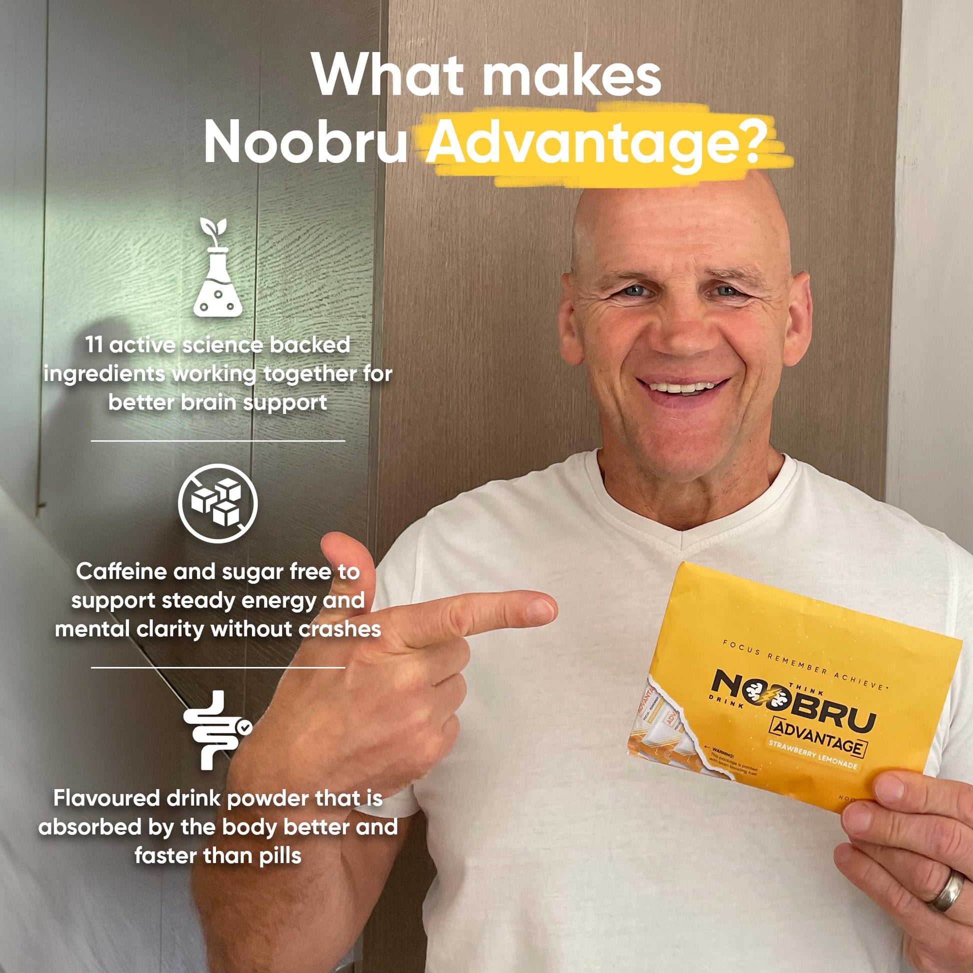 Noobru Аdvantage Nootropic - Delicious Nootropics Brain Supplement with 11 Active Ingredients - Natural Cognitive Enhancer - 20 Strawberry Lemonade Sachets - 1 Month Supply, 20 Count (Pack of 1) Noobru uk supplements