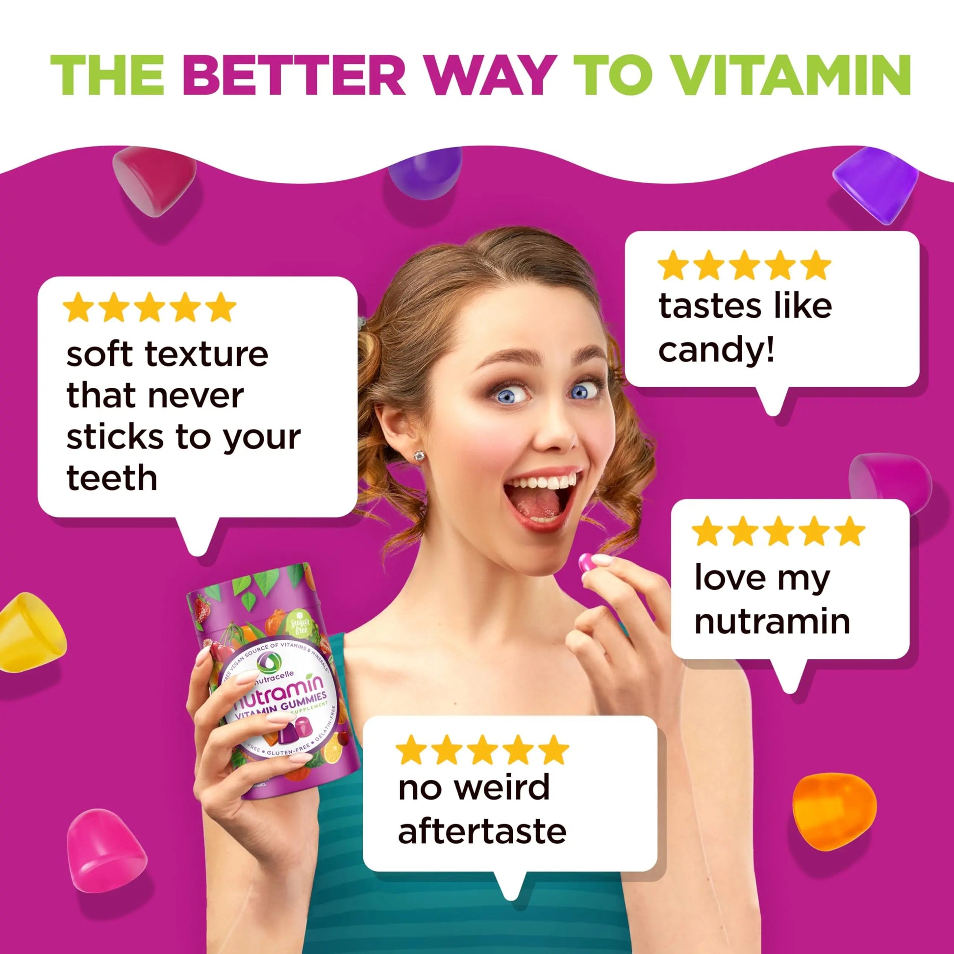 NUTRAMIN Daily Vegan Keto Multivitamin Gummies Non-GMO Natural Vitamin C, D + Zinc for Immunity, Plant-Based, Sugar-Free Nutracelle uk supplements