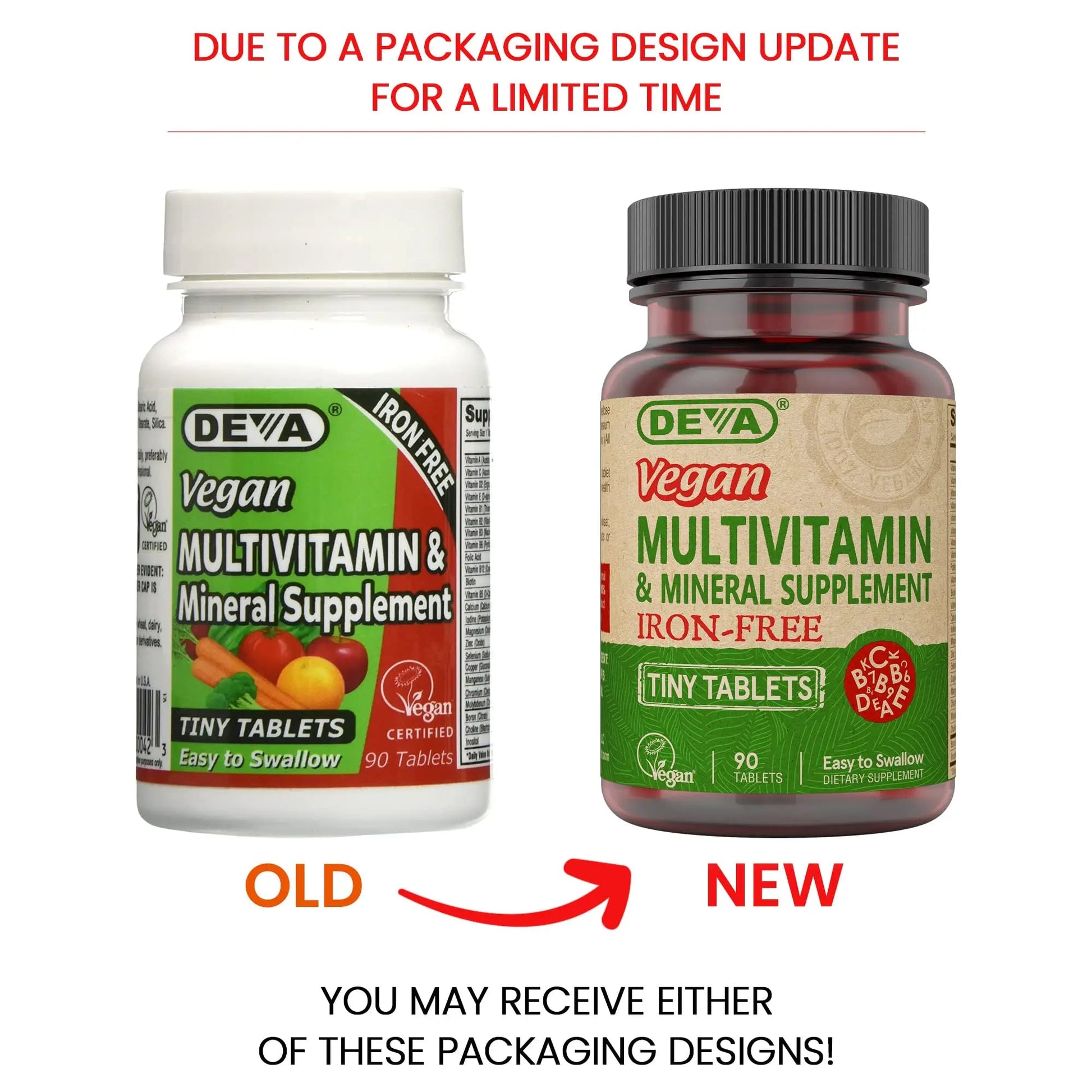 DEVA Vegan Iron-Free Multivitamin & Mineral Supplement, Vitamin C, D2, E & B-Complex, Biotin, 90 Tiny Tablets DEVA uk supplements
