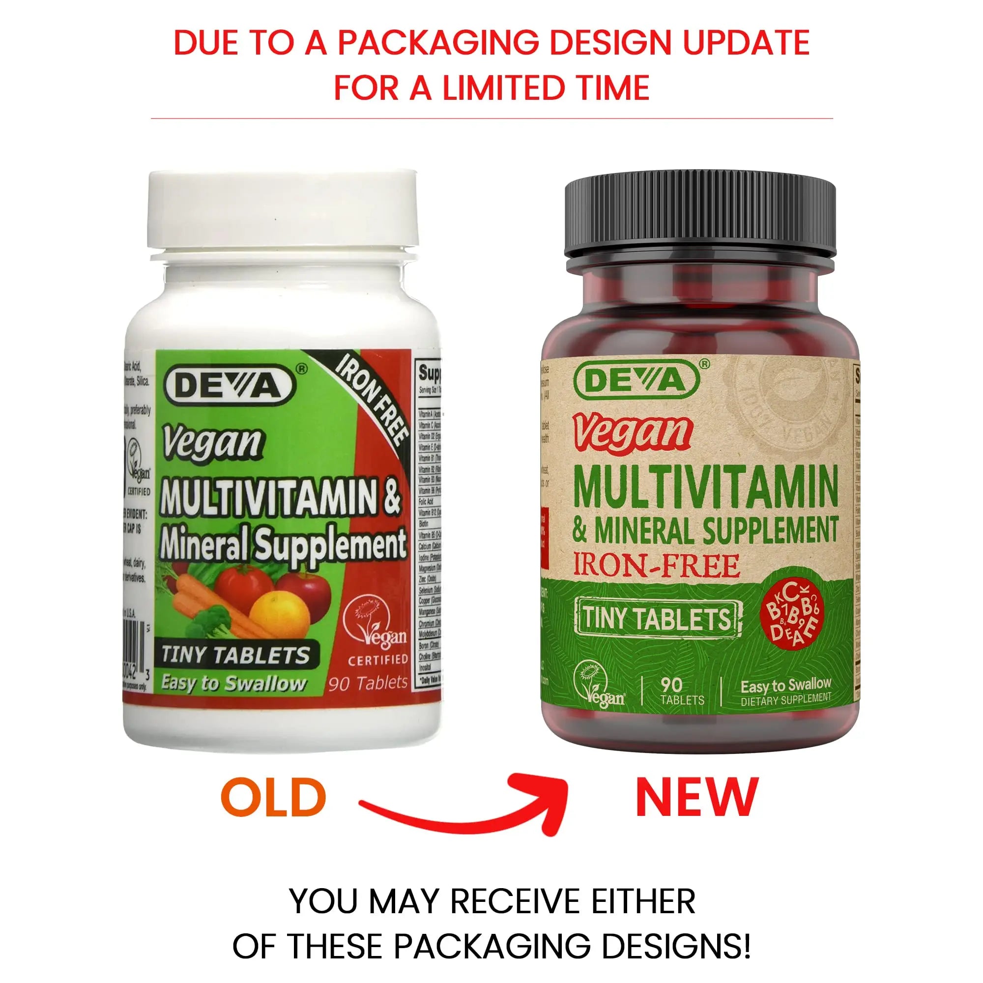 DEVA Vegan Iron-Free Multivitamin & Mineral Supplement, Vitamin C, D2, E & B-Complex, Biotin, 90 Tiny Tablets DEVA uk supplements