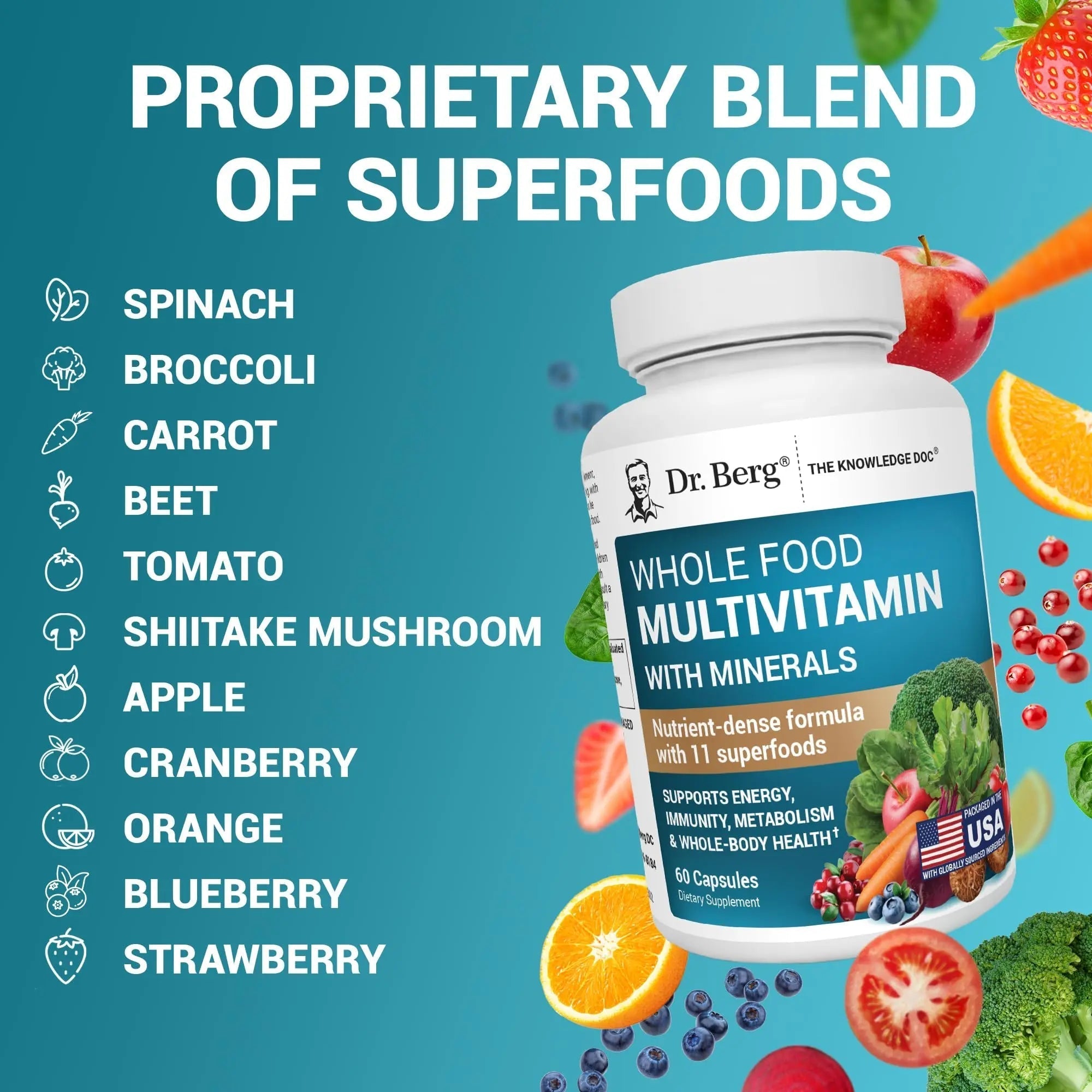 Dr. Berg Whole Food Multivitamin with Minerals - Daily Multivitamin for Men and Women - Includes Premium Whole Food Fruits and Vegetable Blend Dr. Berg Nutritionals uk supplements