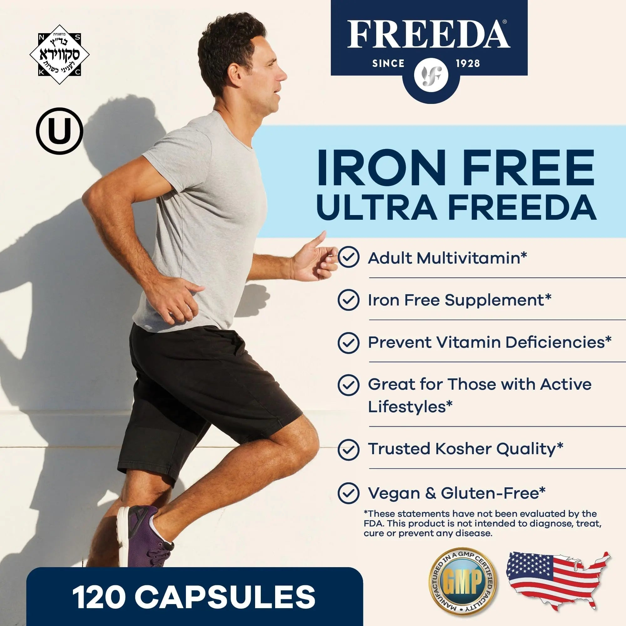 FREEDA Ultra Multivitamin Capsules – High-Potency Daily Supplement for Men & Women – Iron-Free – 120 Count – Kosher Certified FREEDA uk supplements