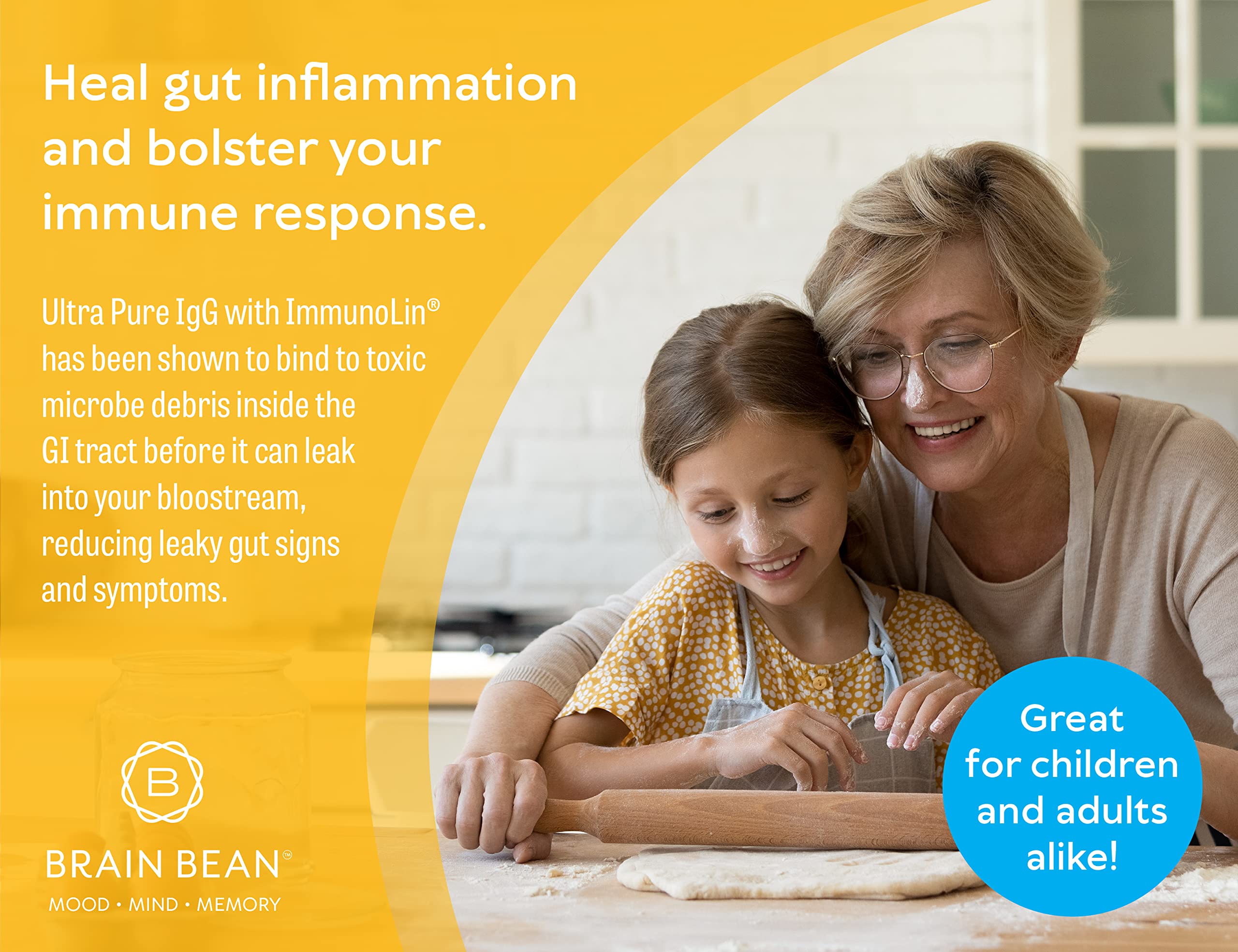 Brain Basics Ultra Pure IgG Supplement - Dairy-Free Supplement IgG-Immunolin Powder, Blended Vitamin & Mineral Supplements, 150g, 60 Servings Brain Bean uk supplements