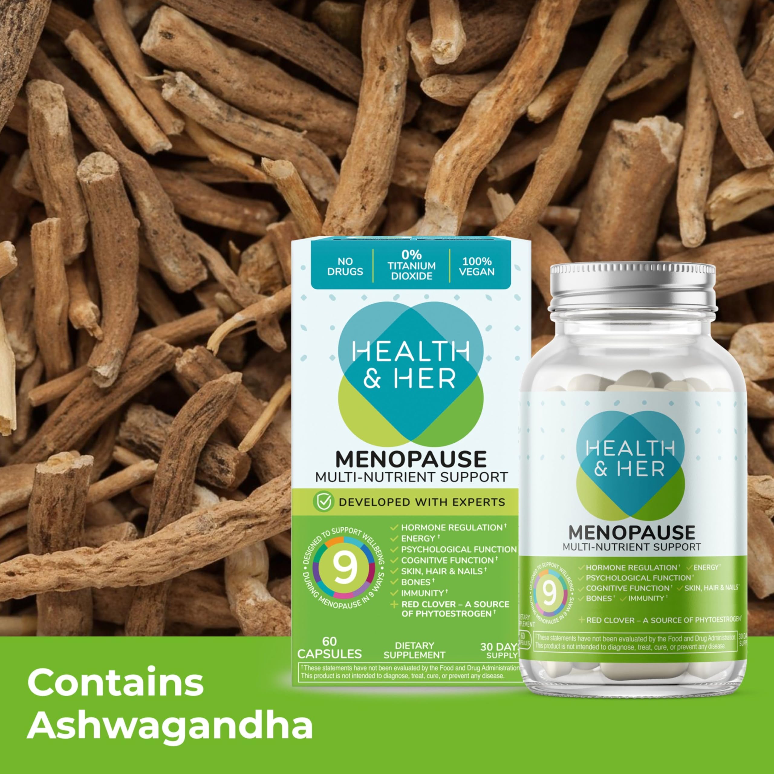 Health & Her Menopause Supplements for Women - Multi-Nutrient Support, Menopause Vitamins for Energy, Bones, Muscles, Skin & Hair, Vegan, Gluten-Free, Non GMO (60ct - 1 Month) Health and Her uk supplements