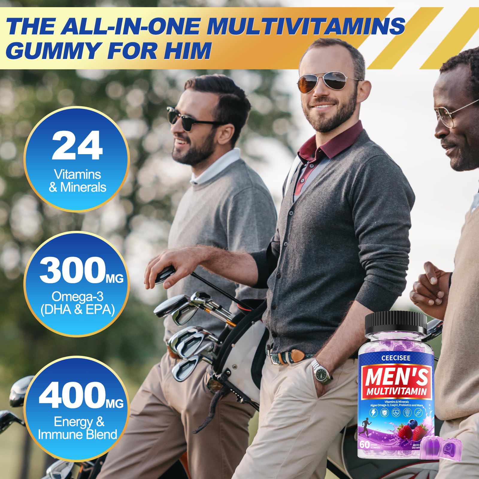 Ceecisee Men’s Methylated Multivitamin Gummies: Chewable Multivitamins Mens Gummy with Omega Probiotic Magnesium Zinc Vitamins B12 D3 - No Iron Daily Supplement Support Energy Immune for Men(120Count) Ceecisee uk supplements