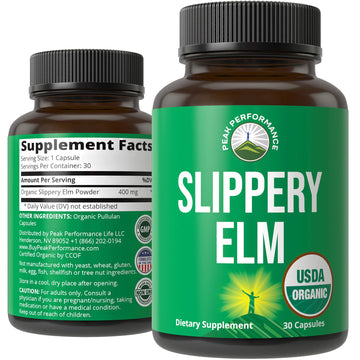 USDA Organic Slippery Elm for Women & Men. Vegan Capsules with Micronized Slippery Elm Bark Powder for Digestion, Bloating Relief, & Gut Lining. Natural Mucilage That Soothes The Throat & Airways Peak Performance uk supplements
