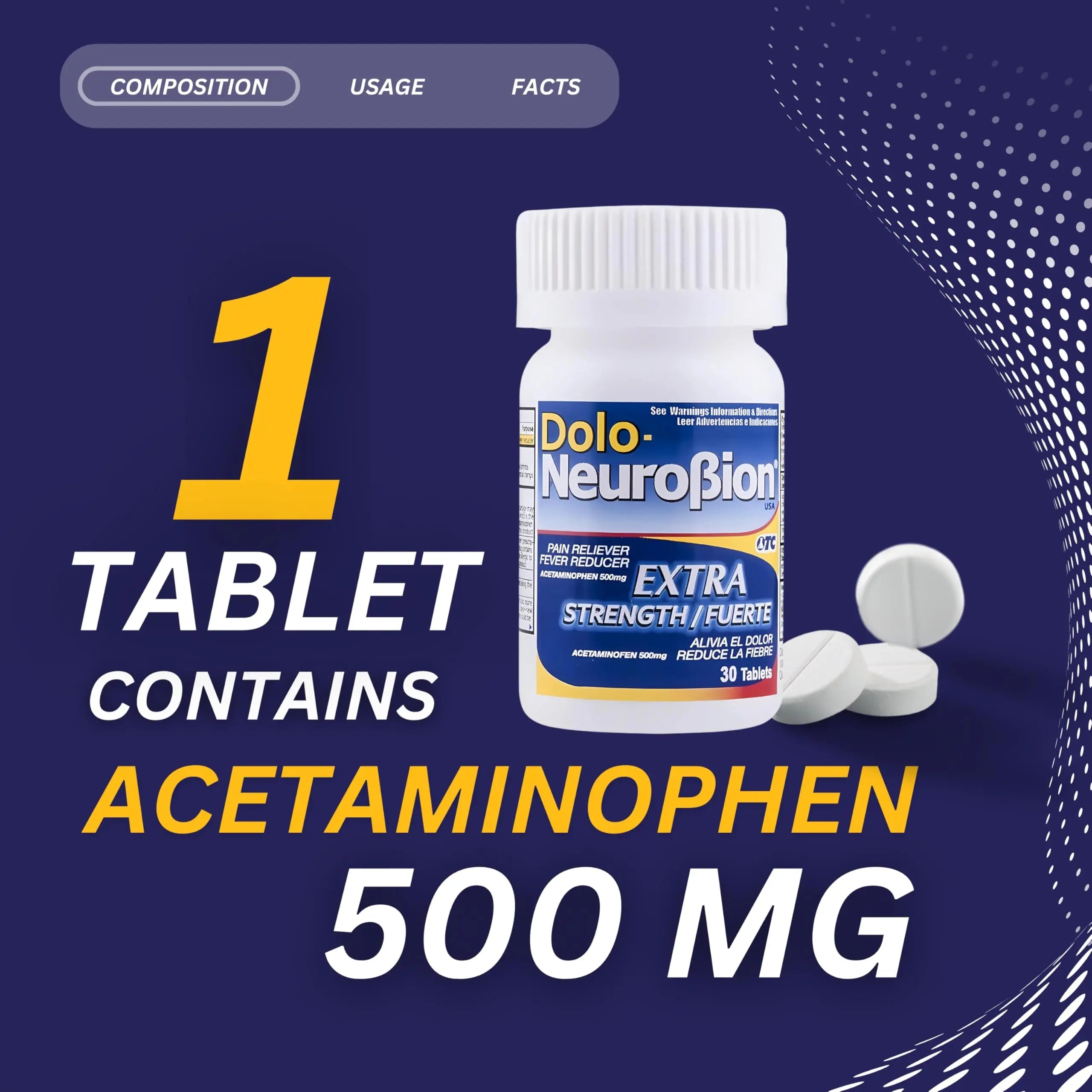 Dolo Neurobion 30 Tablets - Pain Reliever, Fever Reducer, Extra Strength, Fuerte, Alivia el Dolor, Reduce la Fiebre Neurobion uk supplements