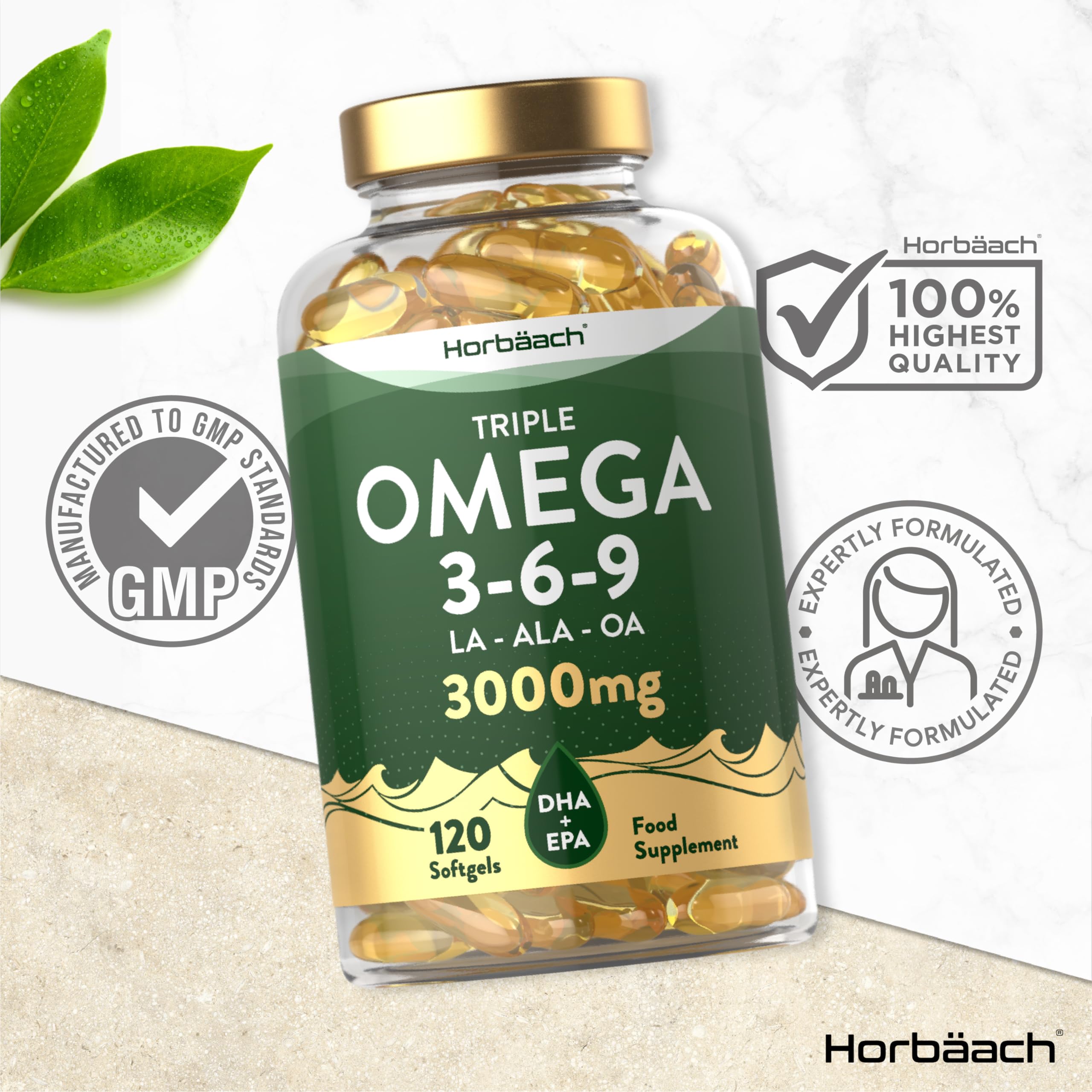 Omega 3 6 9 Capsules High Strength | 3000mg | 120 Softgels | Triple Omega 369 Horbäach uk supplements