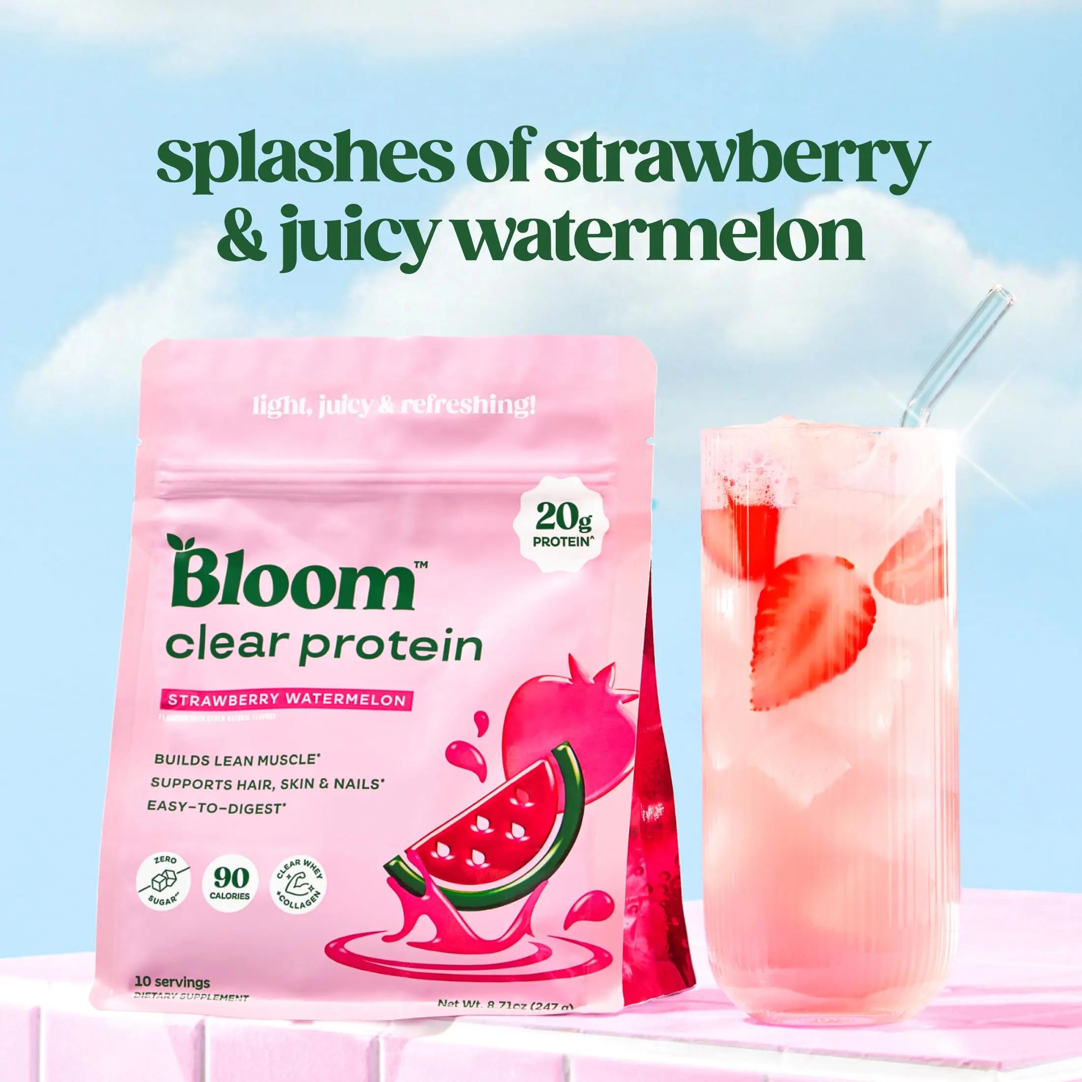 Bloom Clear Protein, Whey Protein Isolate with Collagen Peptides and Digestive Enzymes, 20g Protein, Sugar Free Post Workout Drink Mix, 90 Calories, Bloom Nutrition uk supplements
